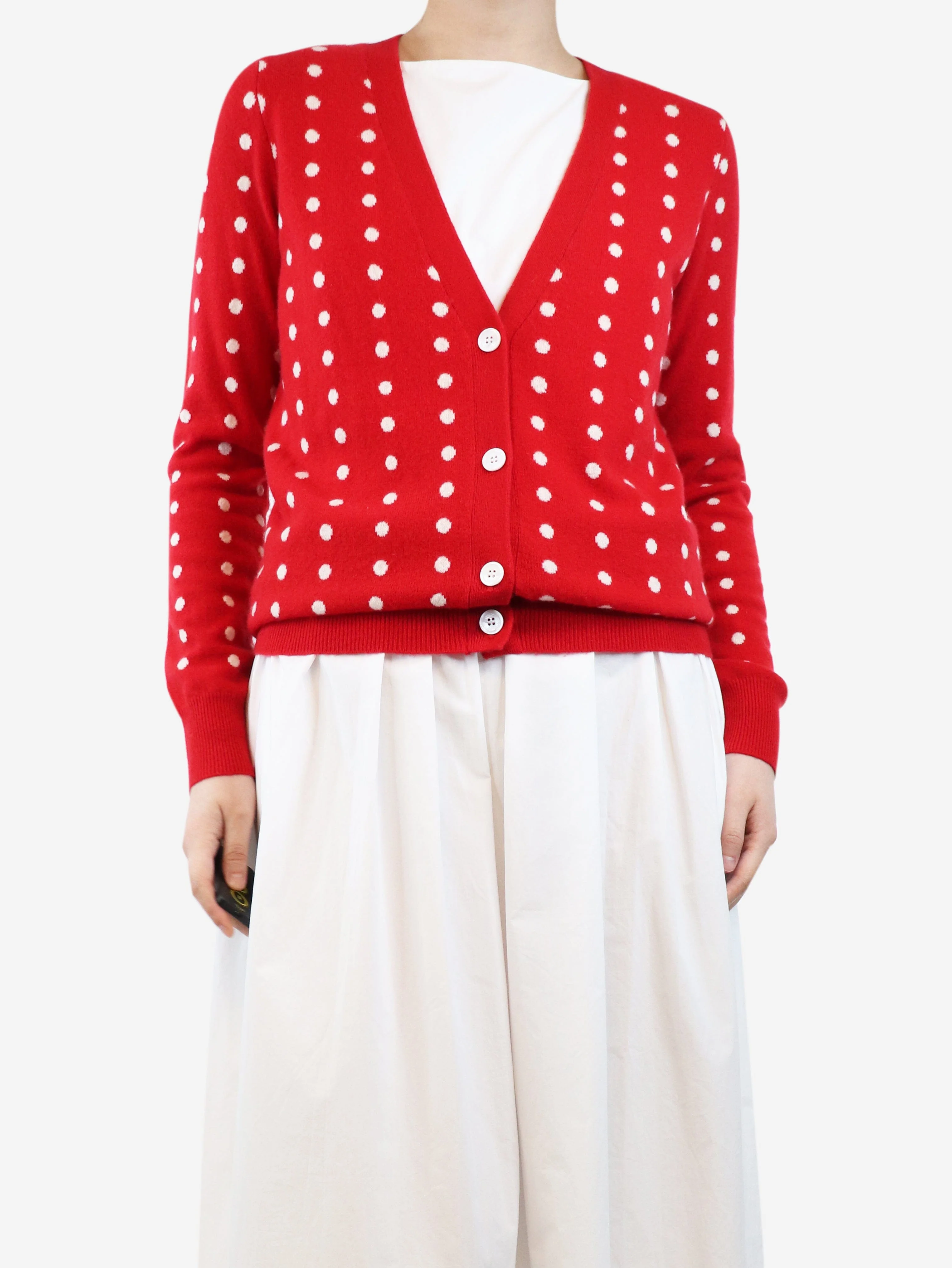 Red polka dot cardigan - size UK 8
