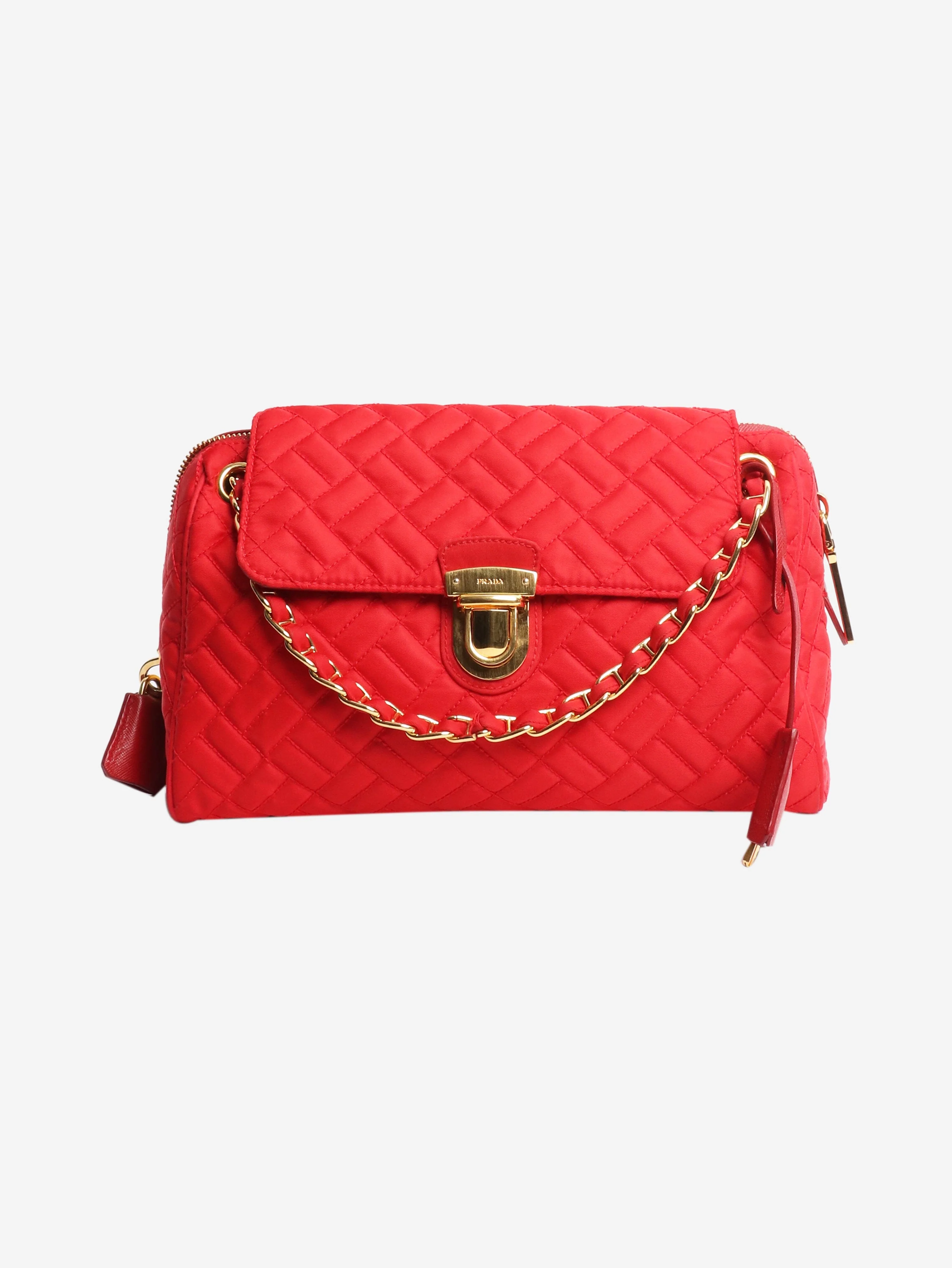 Red quilted Tessuto nylon flap bag