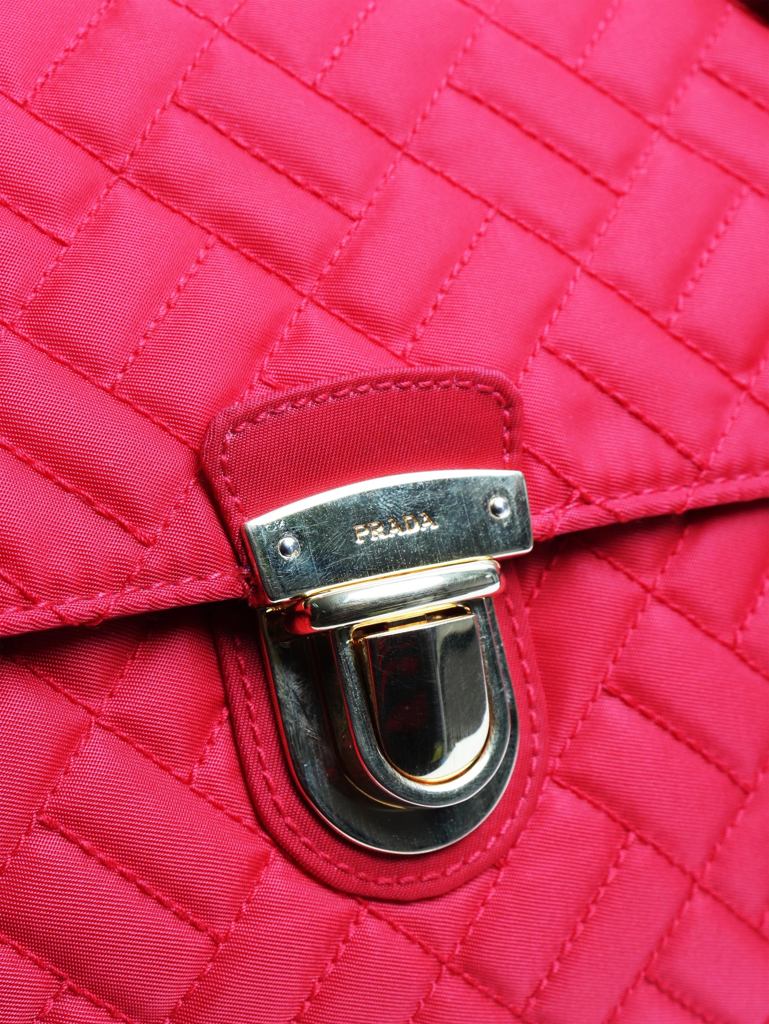 Red quilted Tessuto nylon flap bag - Image 4