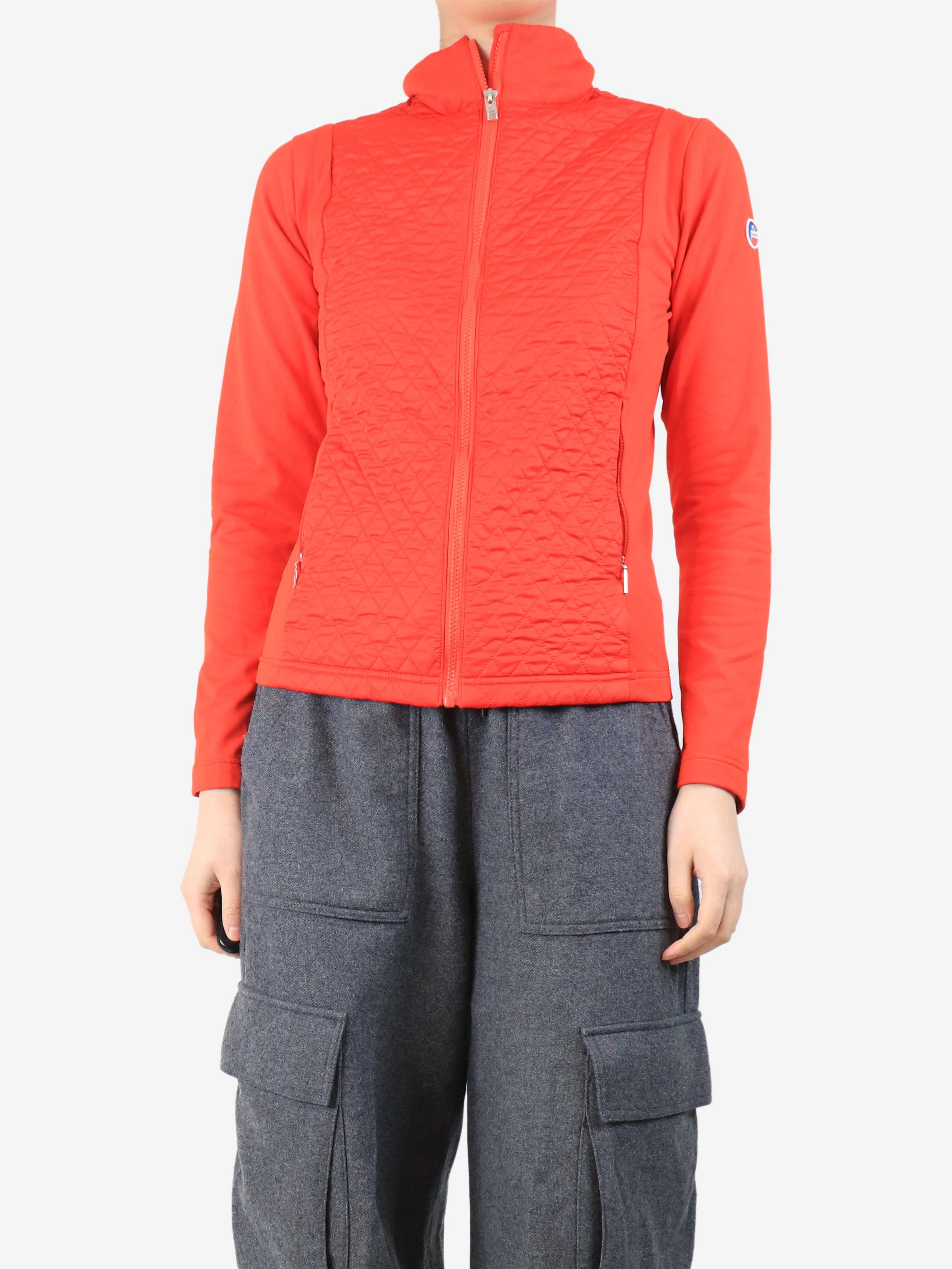 Red quilted zip-up jacket - size M