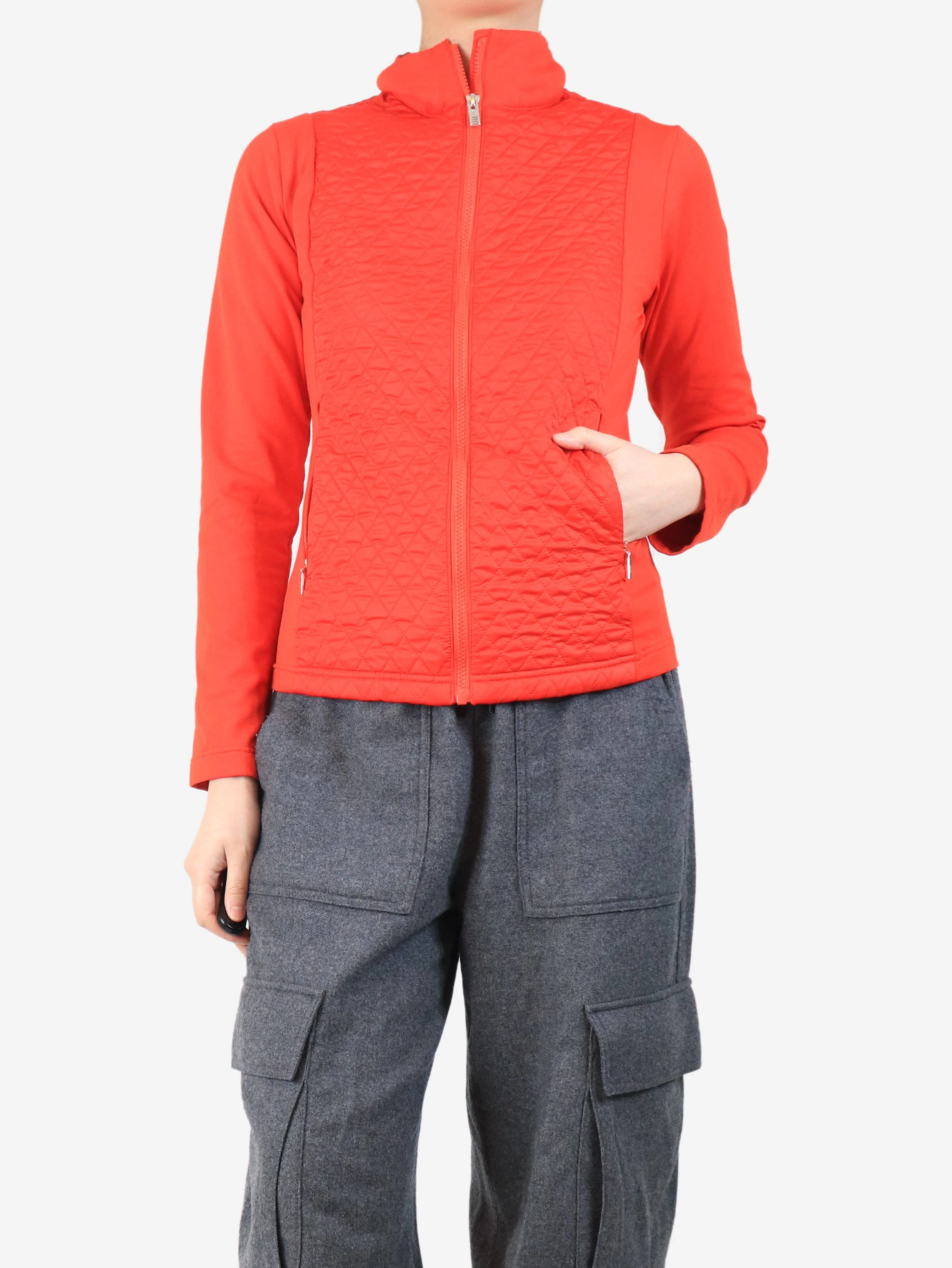 Red quilted zip-up jacket - size M - Image 3