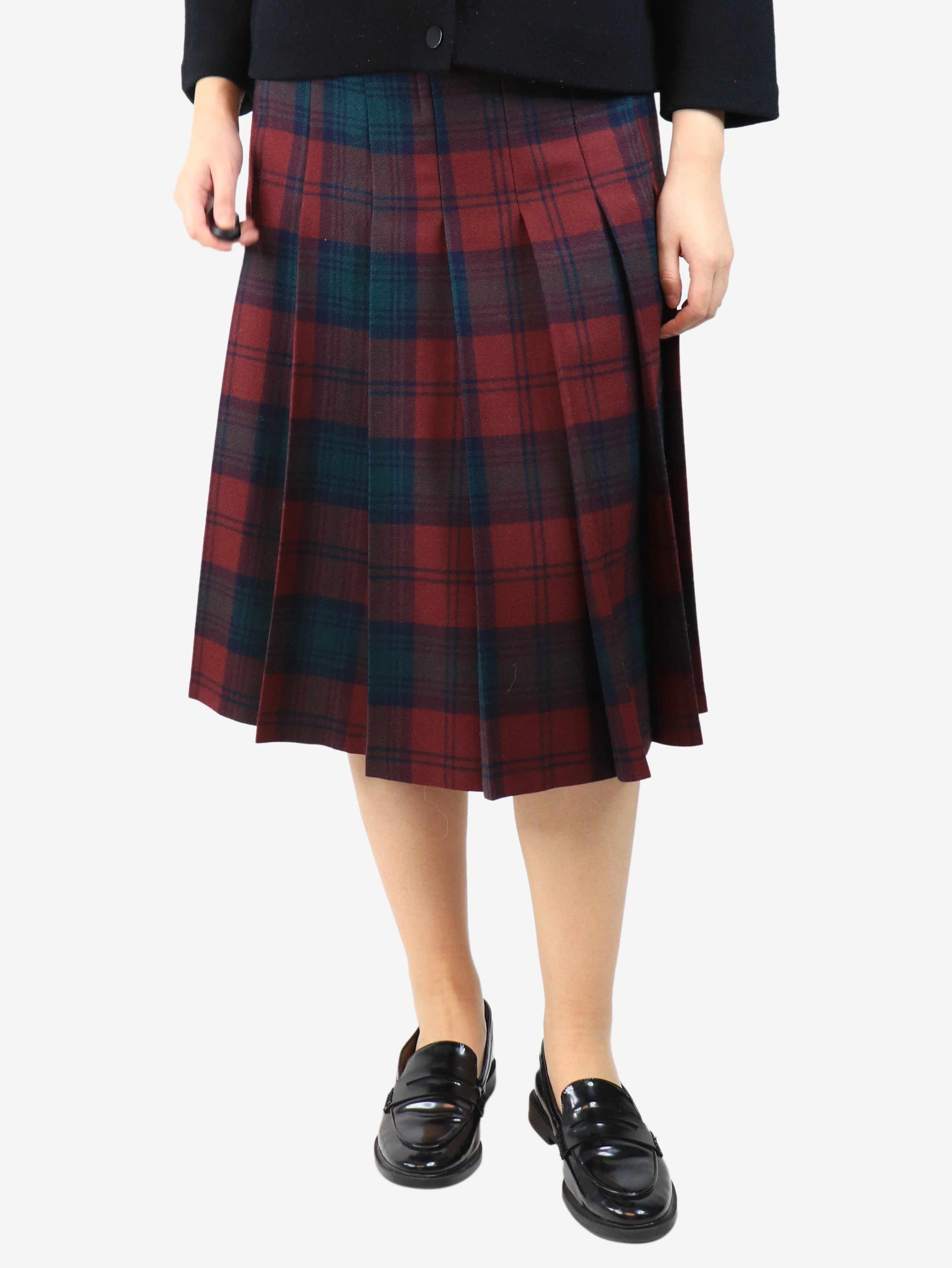 Brown check wool-blend skirt - size UK 12