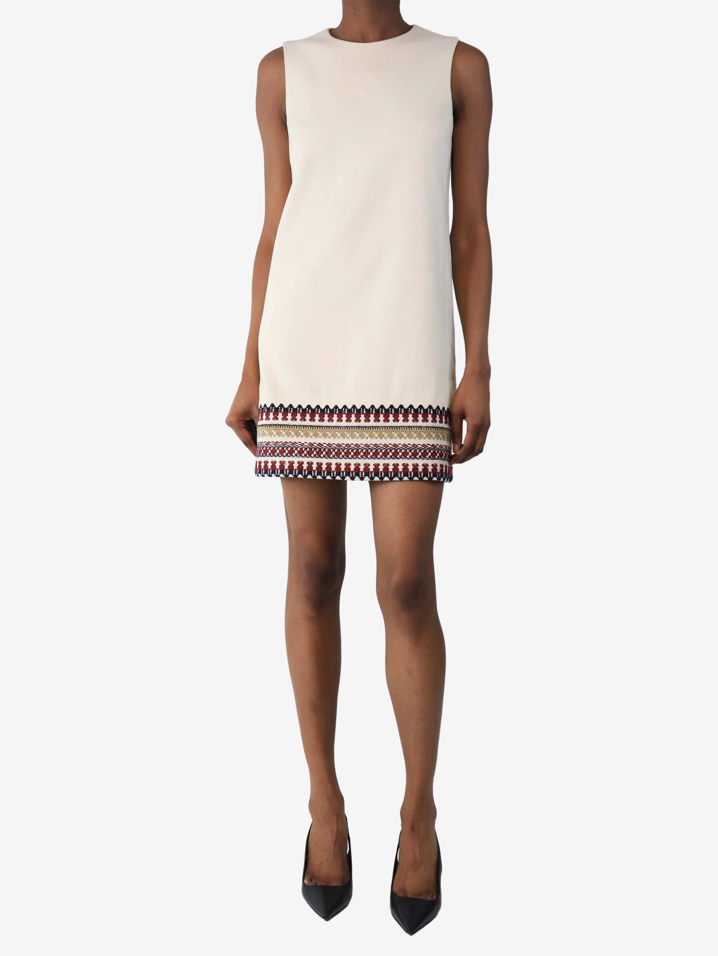 Cream knit detail sleeveless dress - size UK 6