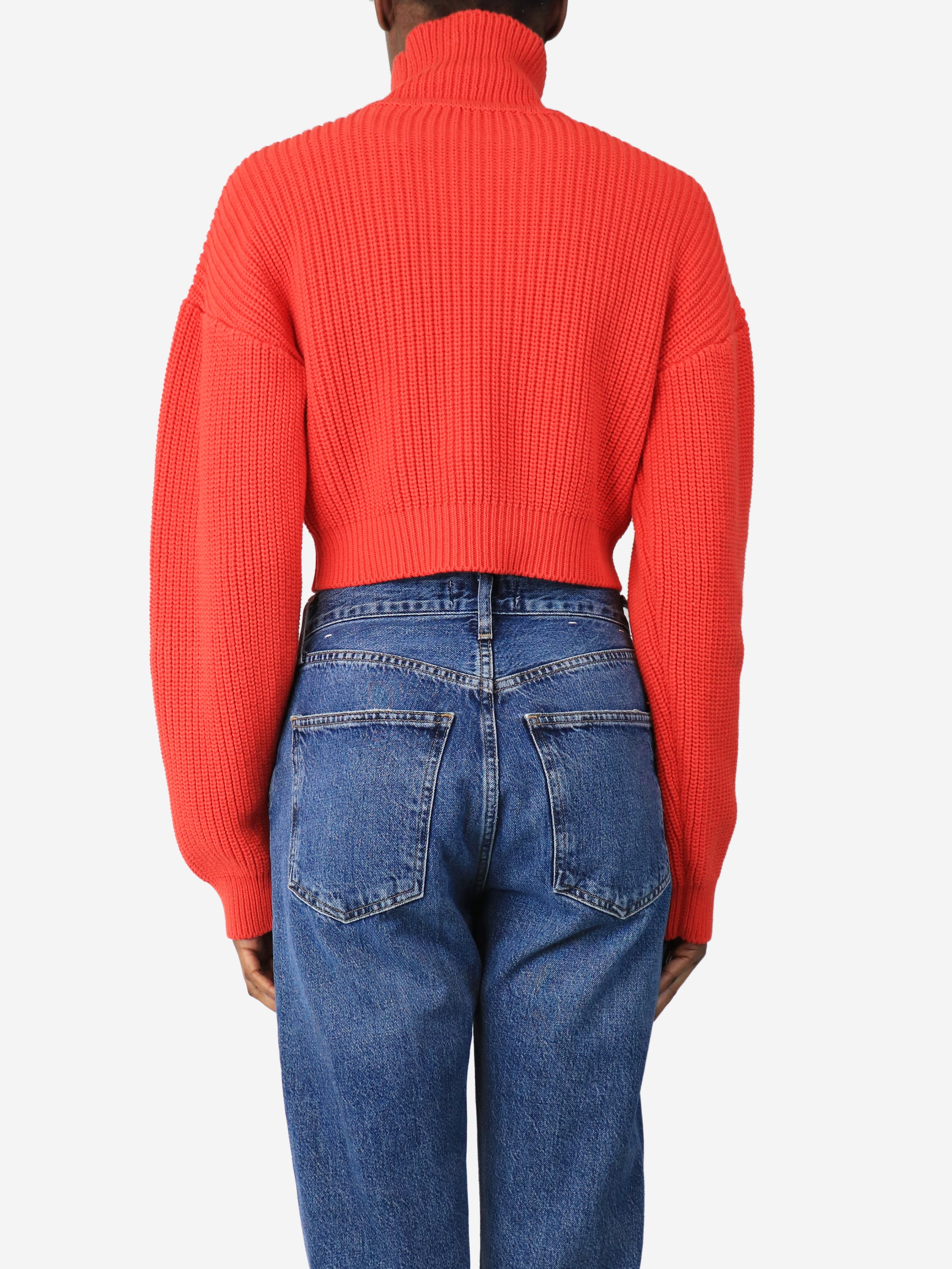 Red wide gauge knit cotton sweater - size XS/S - Image 2