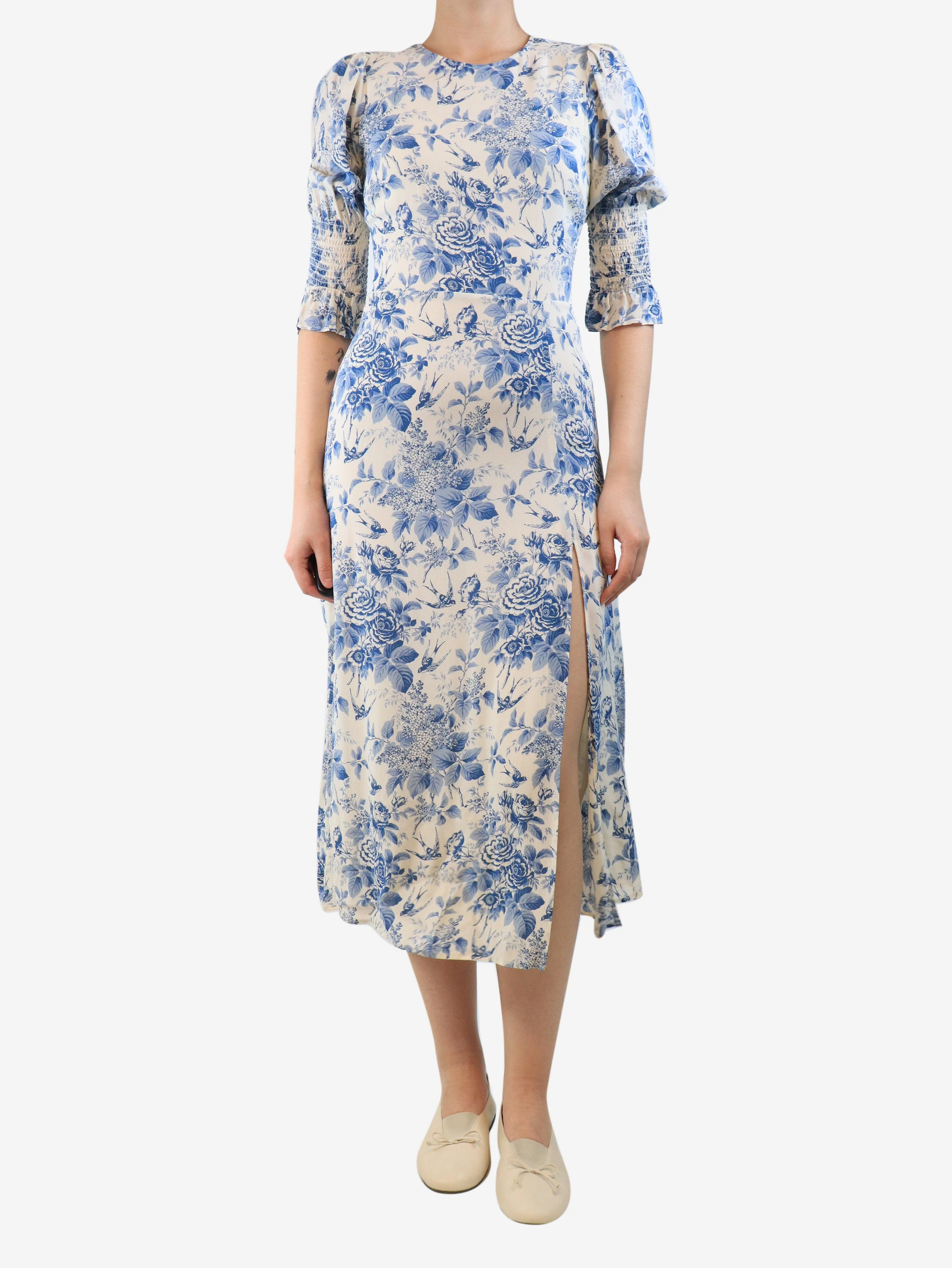 Blue floral midi dress - size UK 10