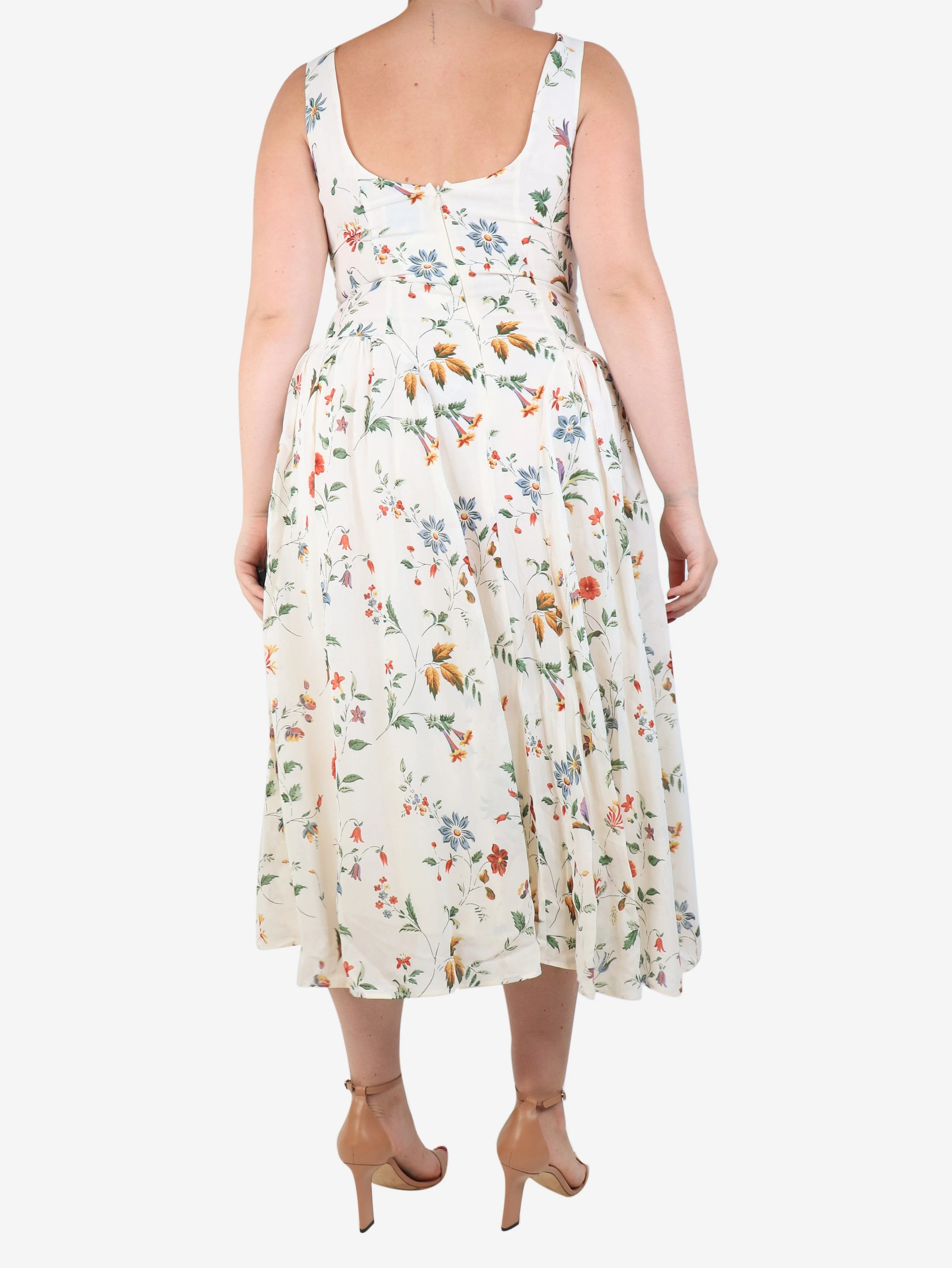 Cream sleeveless floral crepe midi dress - size UK 12 - Image 2