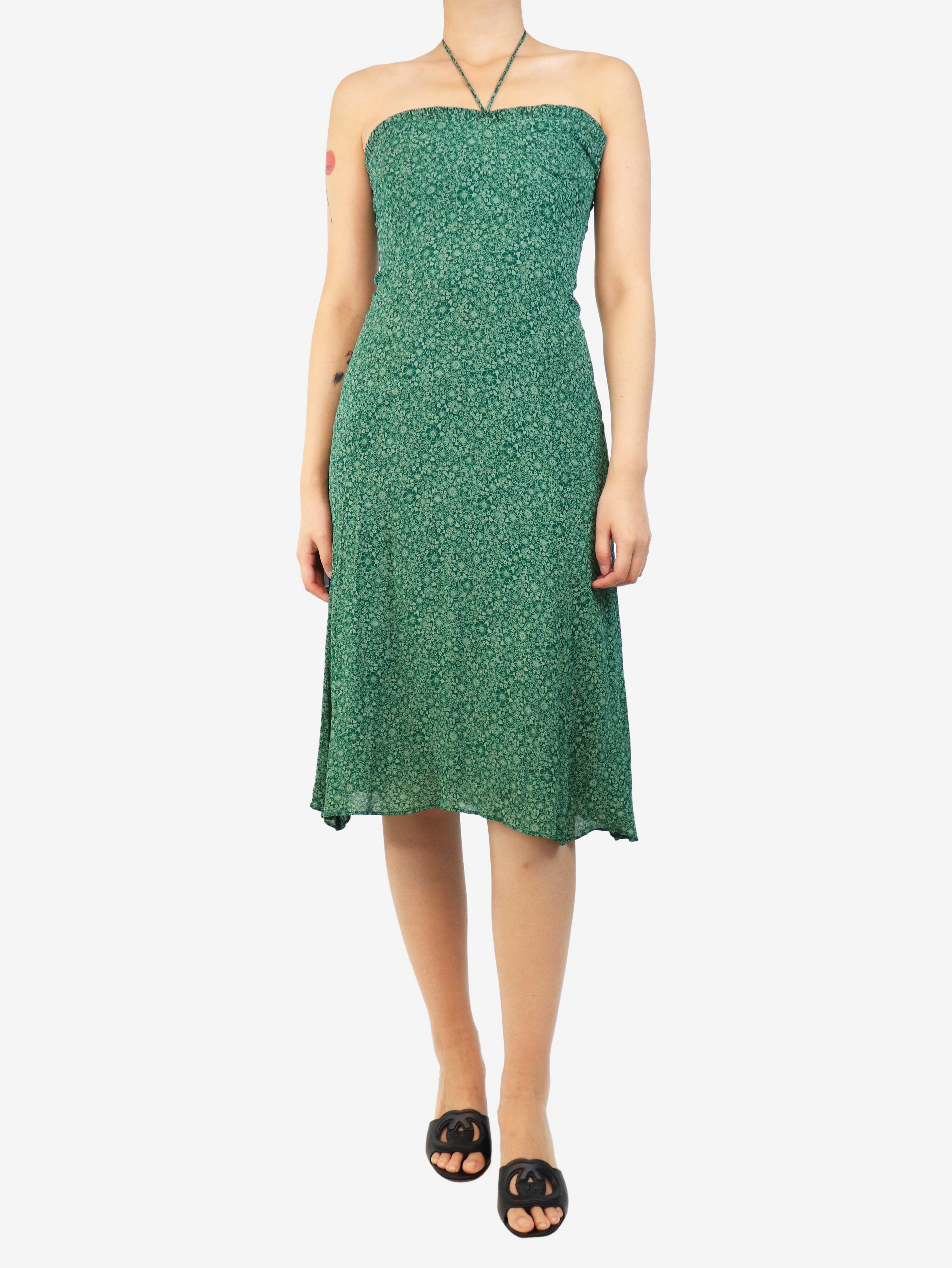 Green halterneck dress - size UK 14 - Image 3
