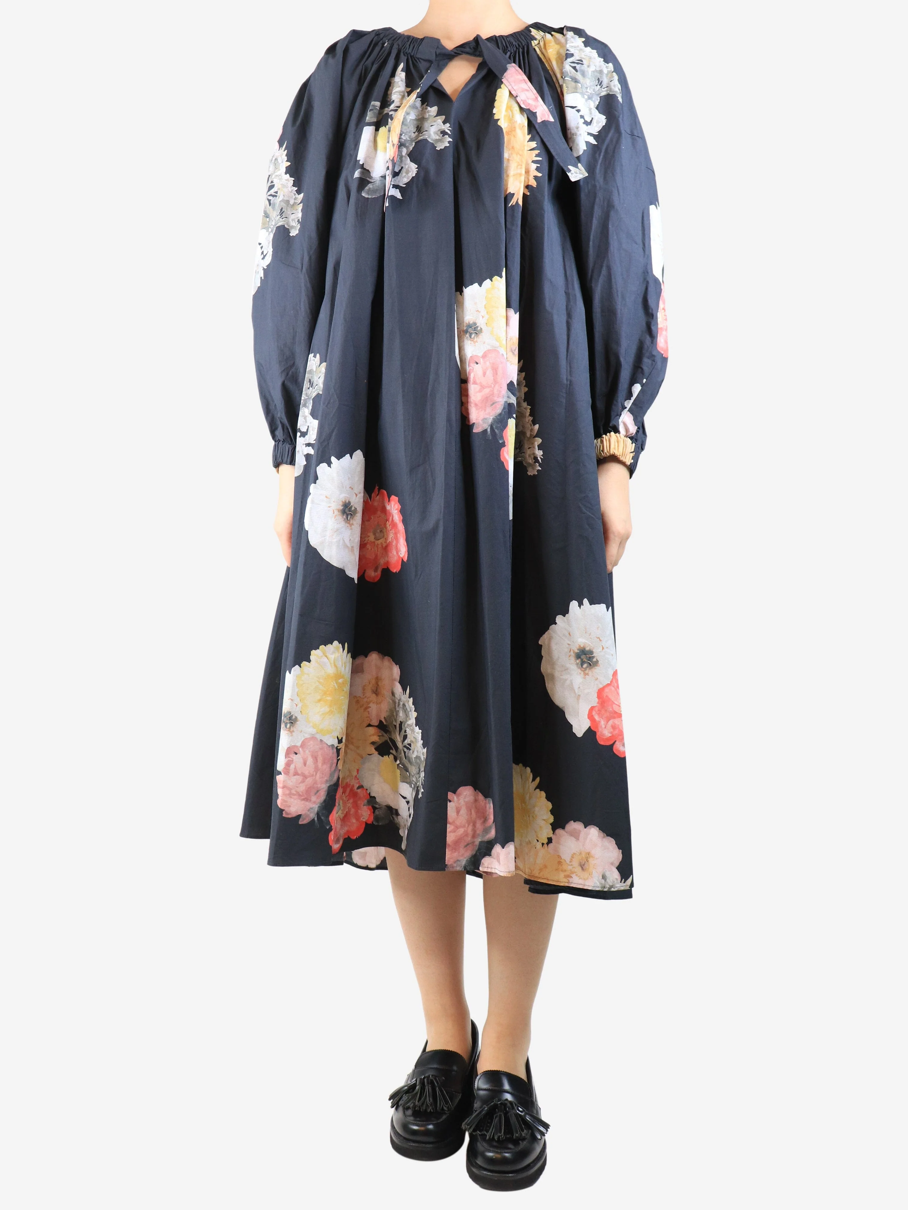 Charcoal floral midi dress - size S