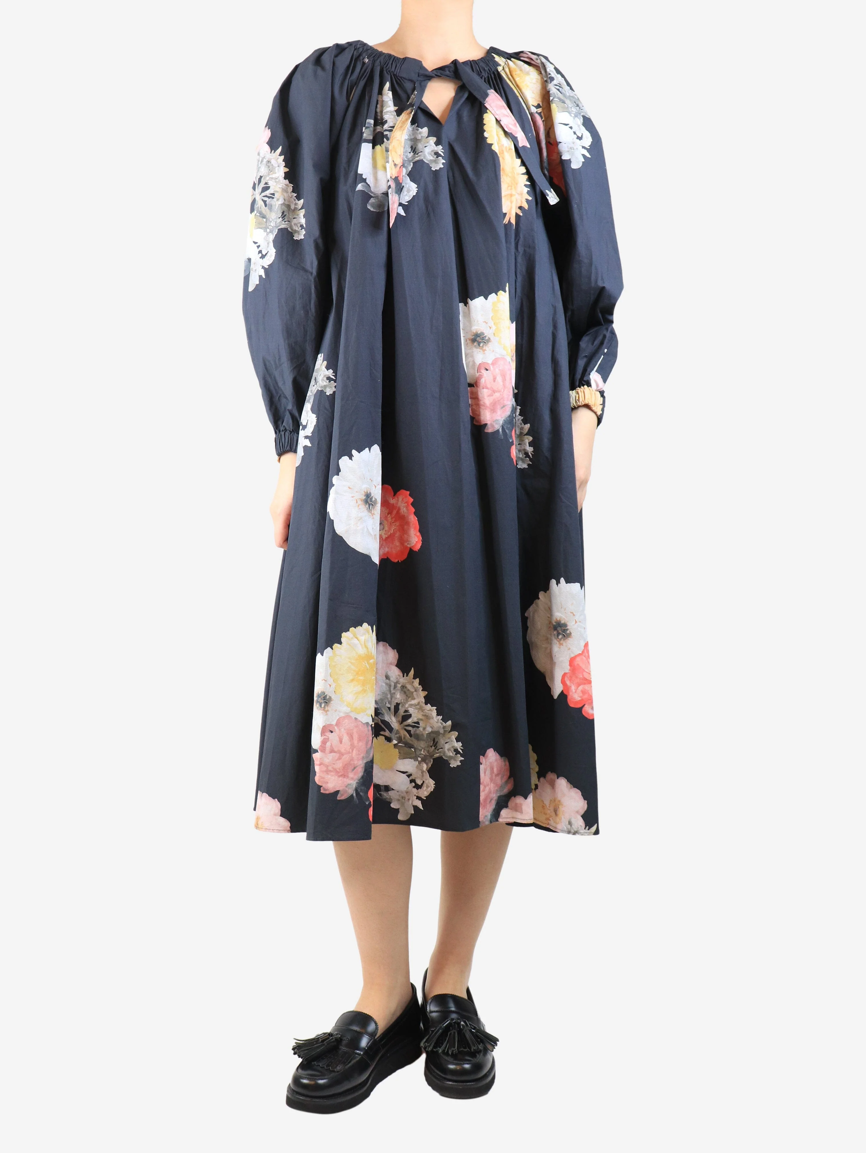 Charcoal floral midi dress - size S - Image 3