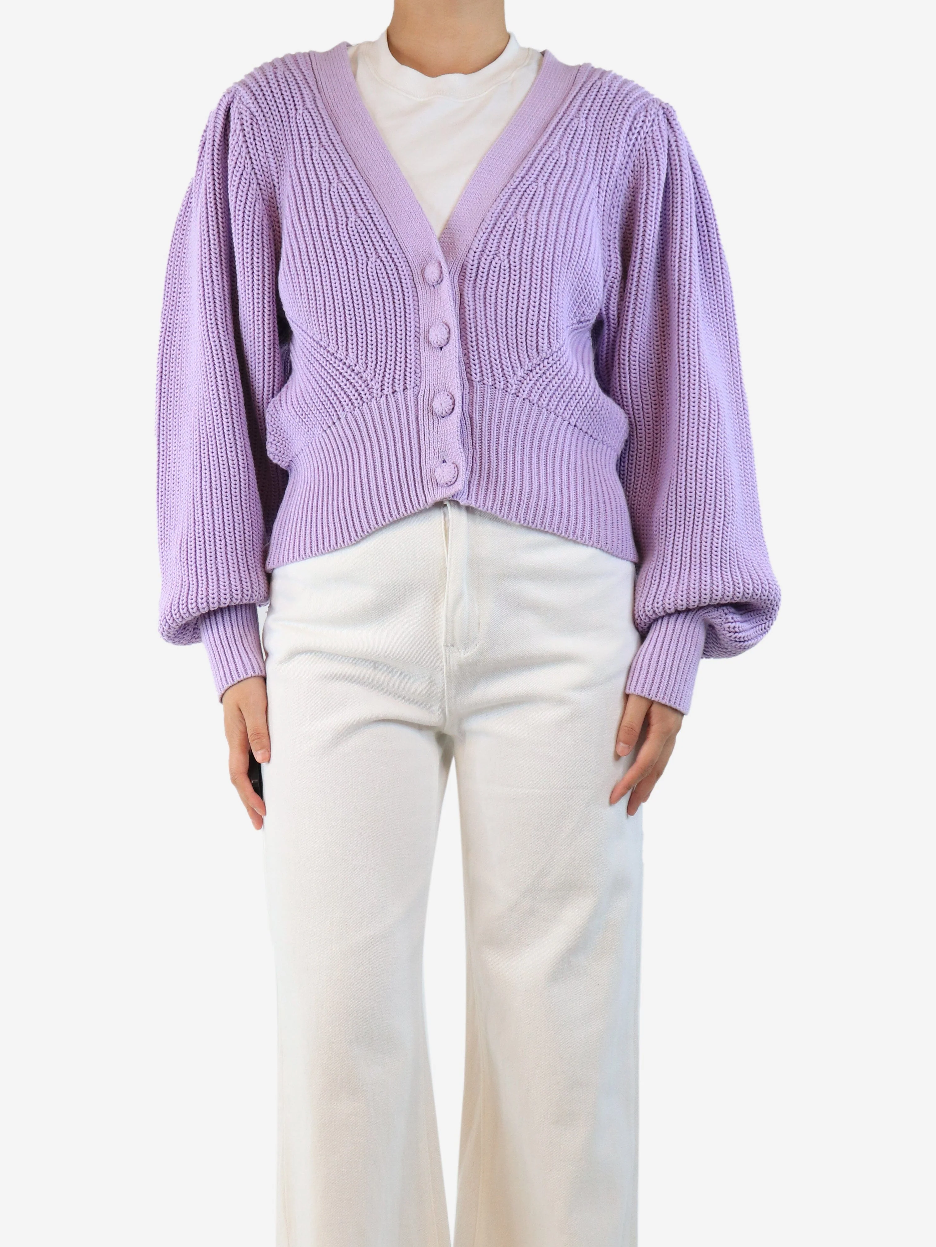 Remain Birger Christensen Pastel lilac knit cardigan - size UK 10 - Image 3