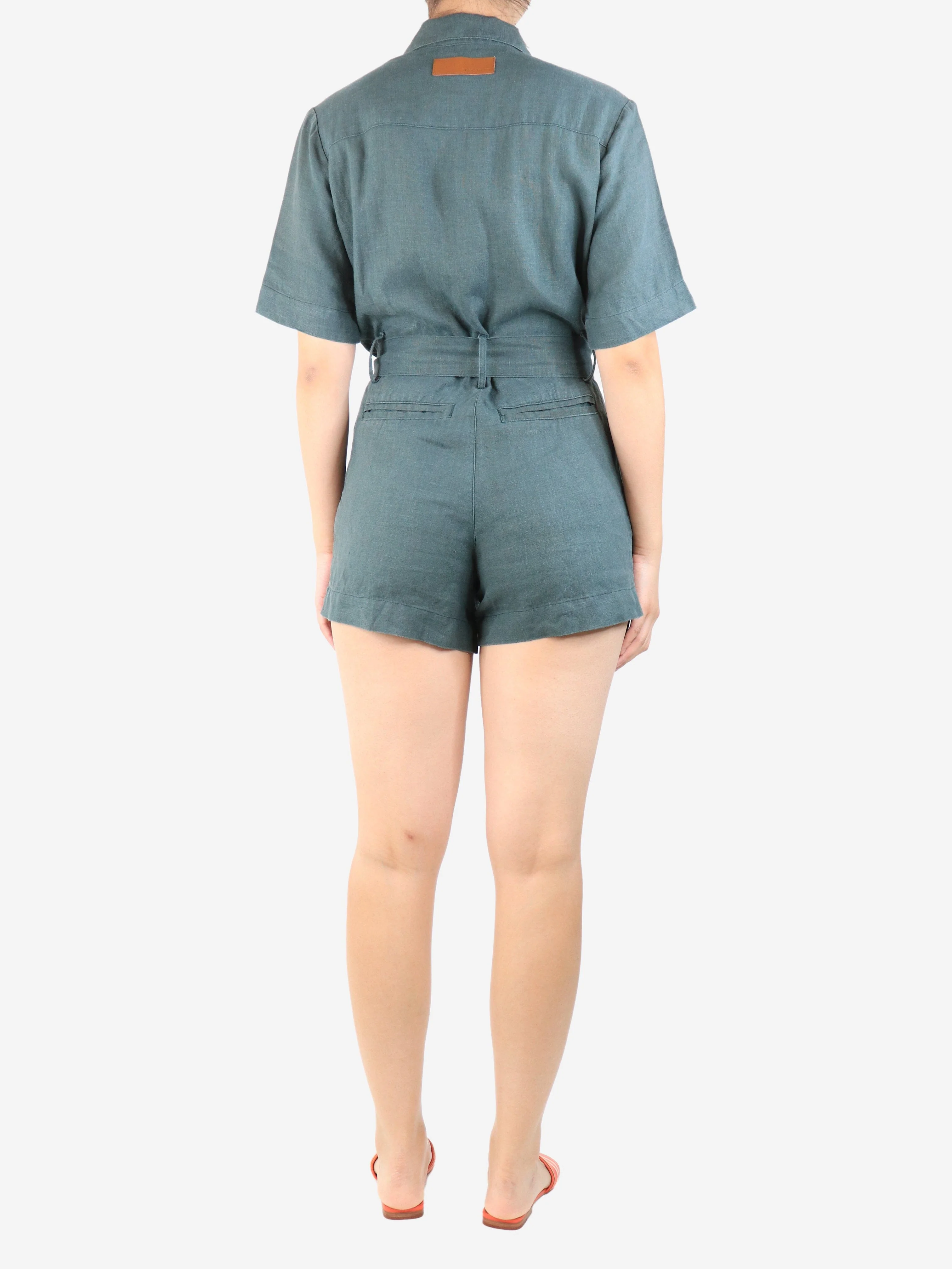 Green belted linen playsuit - size S - Image 2