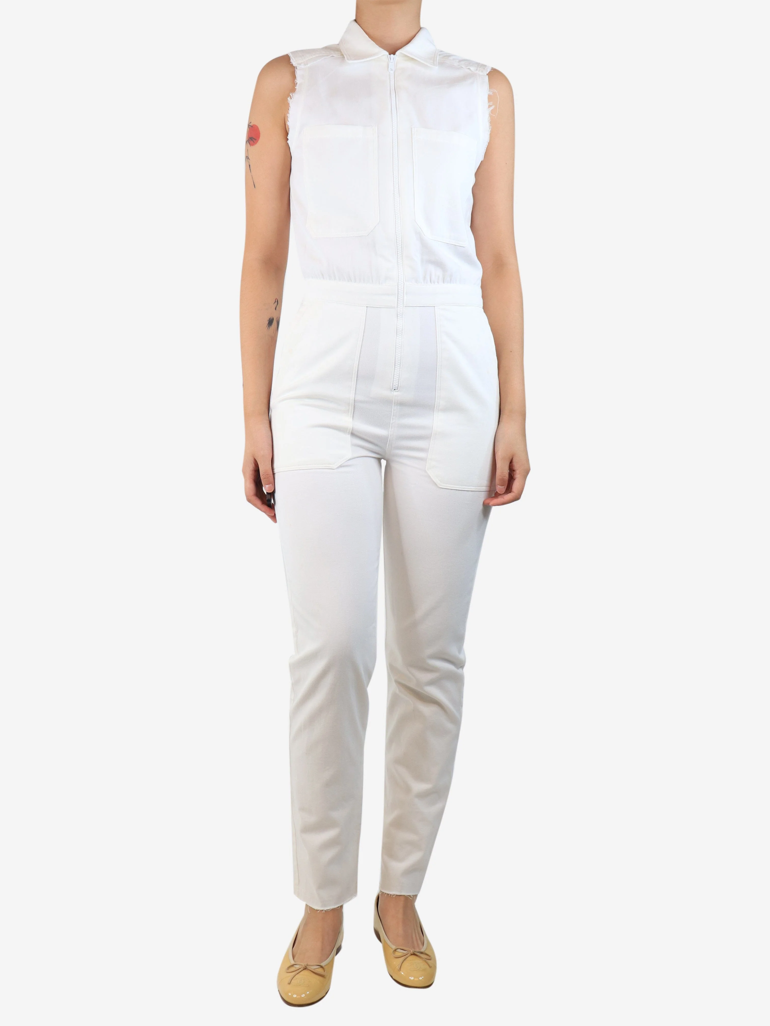 White sleeveless cotton jumpsuit - size S