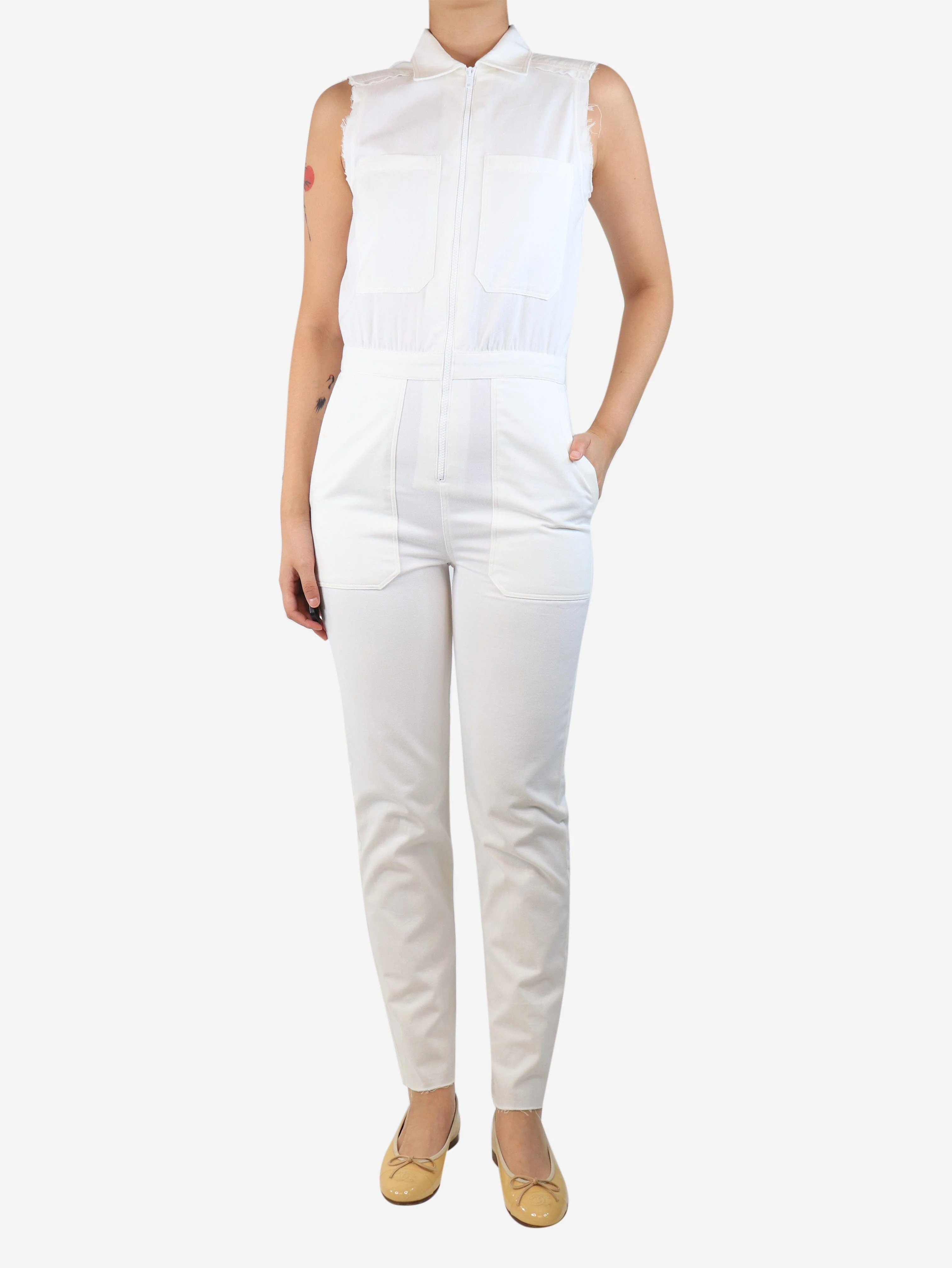 White sleeveless cotton jumpsuit - size S - Image 3