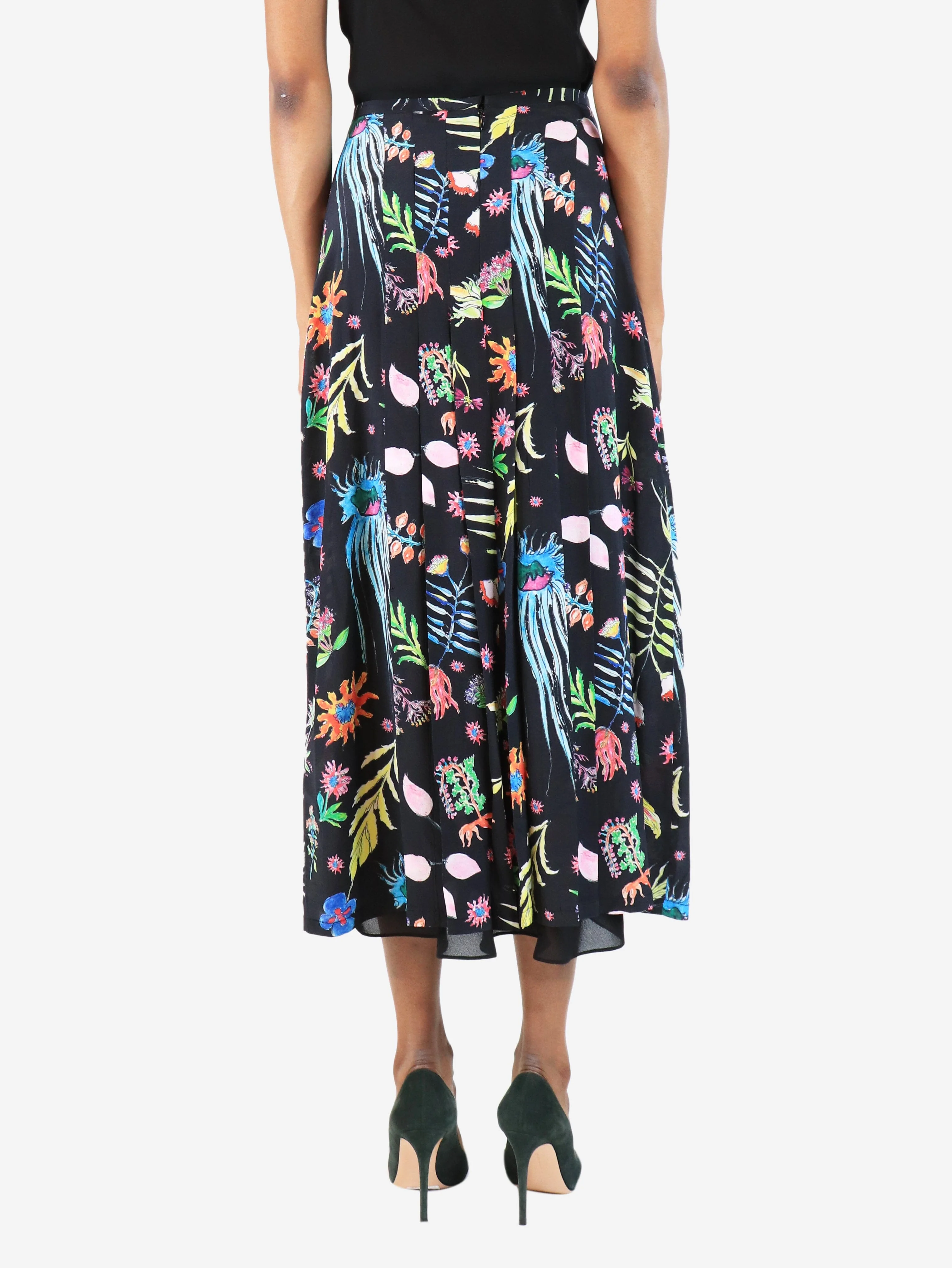 Black floral pleated midi skirt - size S - Image 3