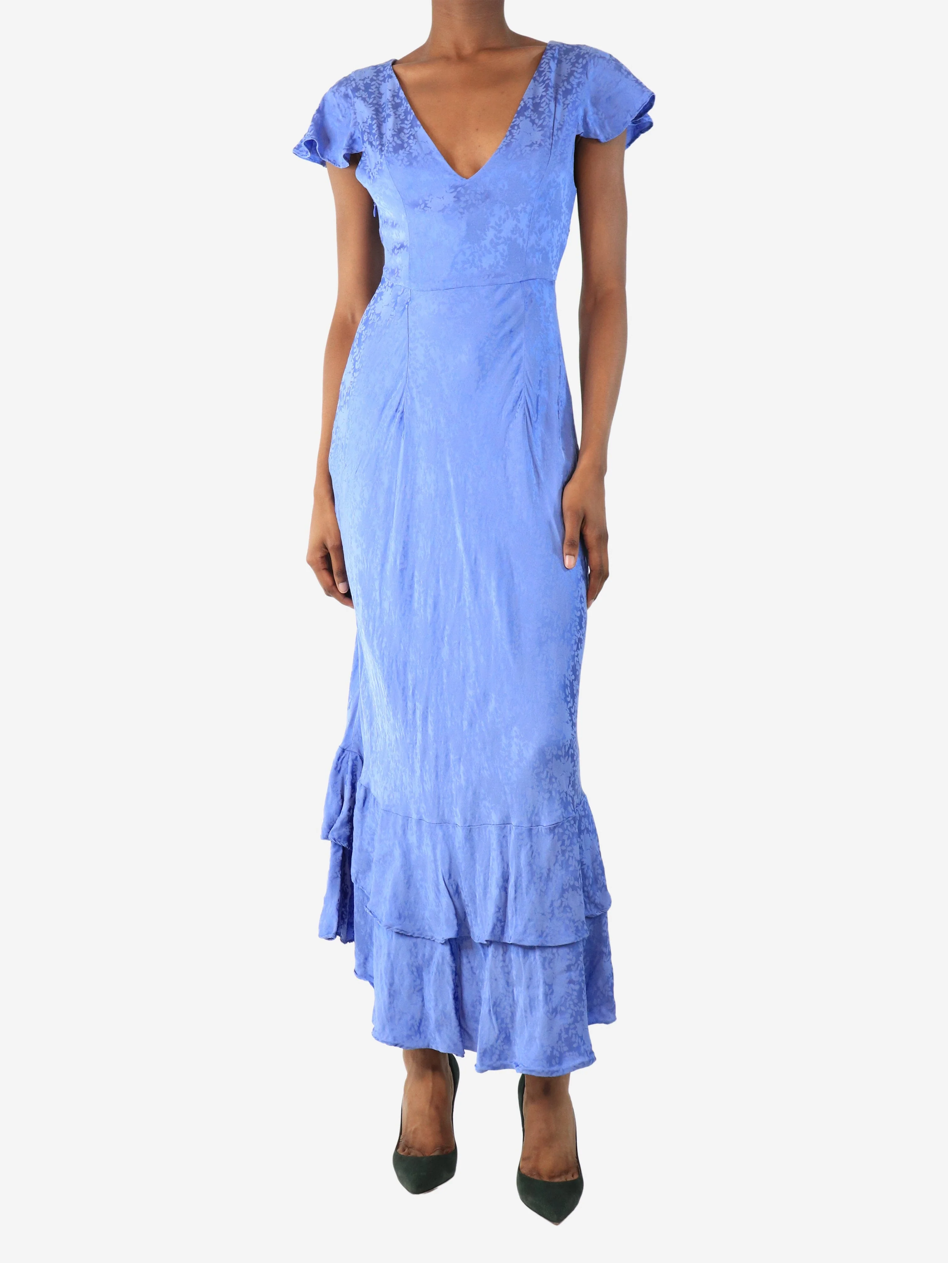 Blue satin midi dress - size UK 6