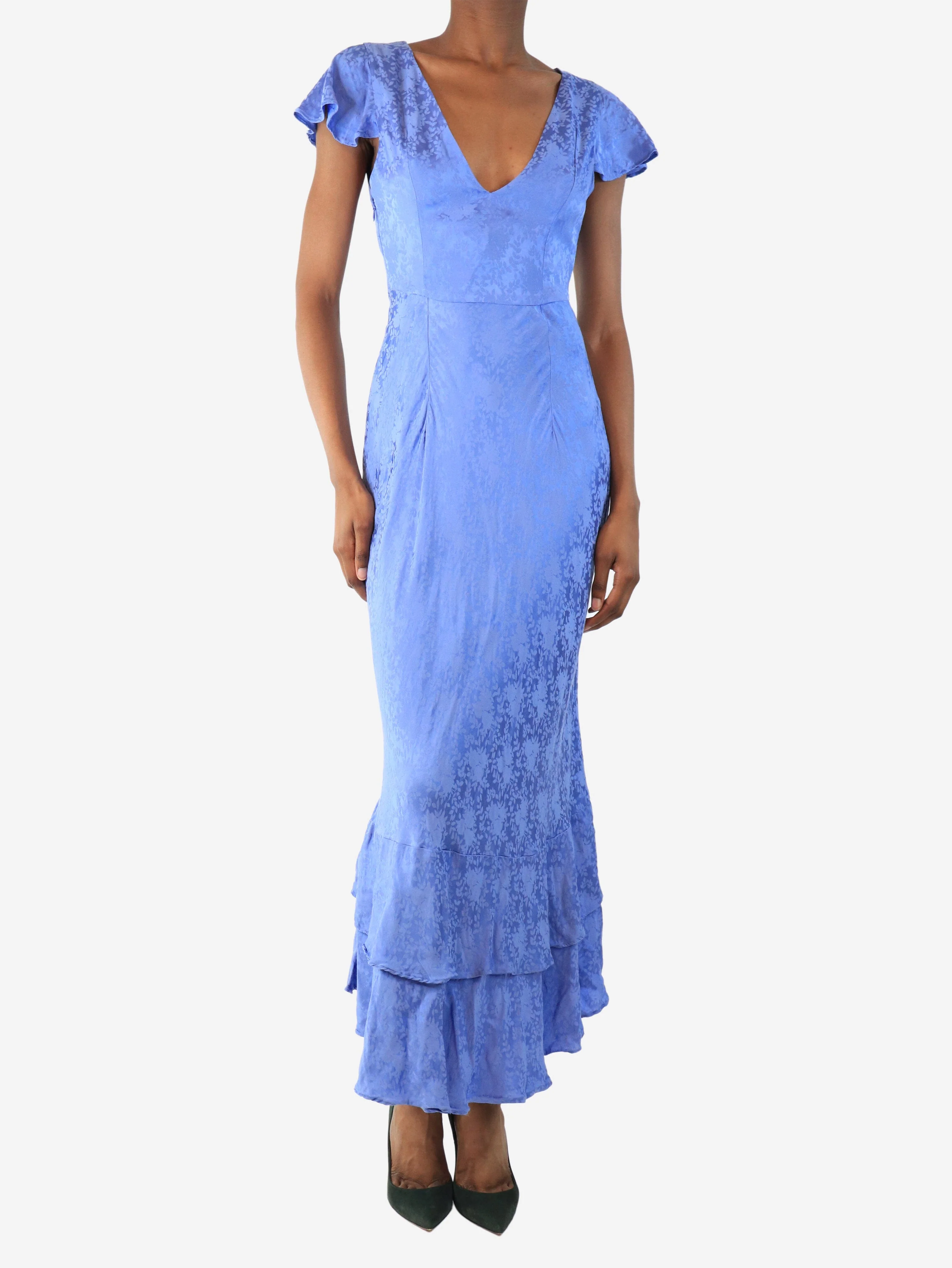 Blue satin midi dress - size UK 6 - Image 3