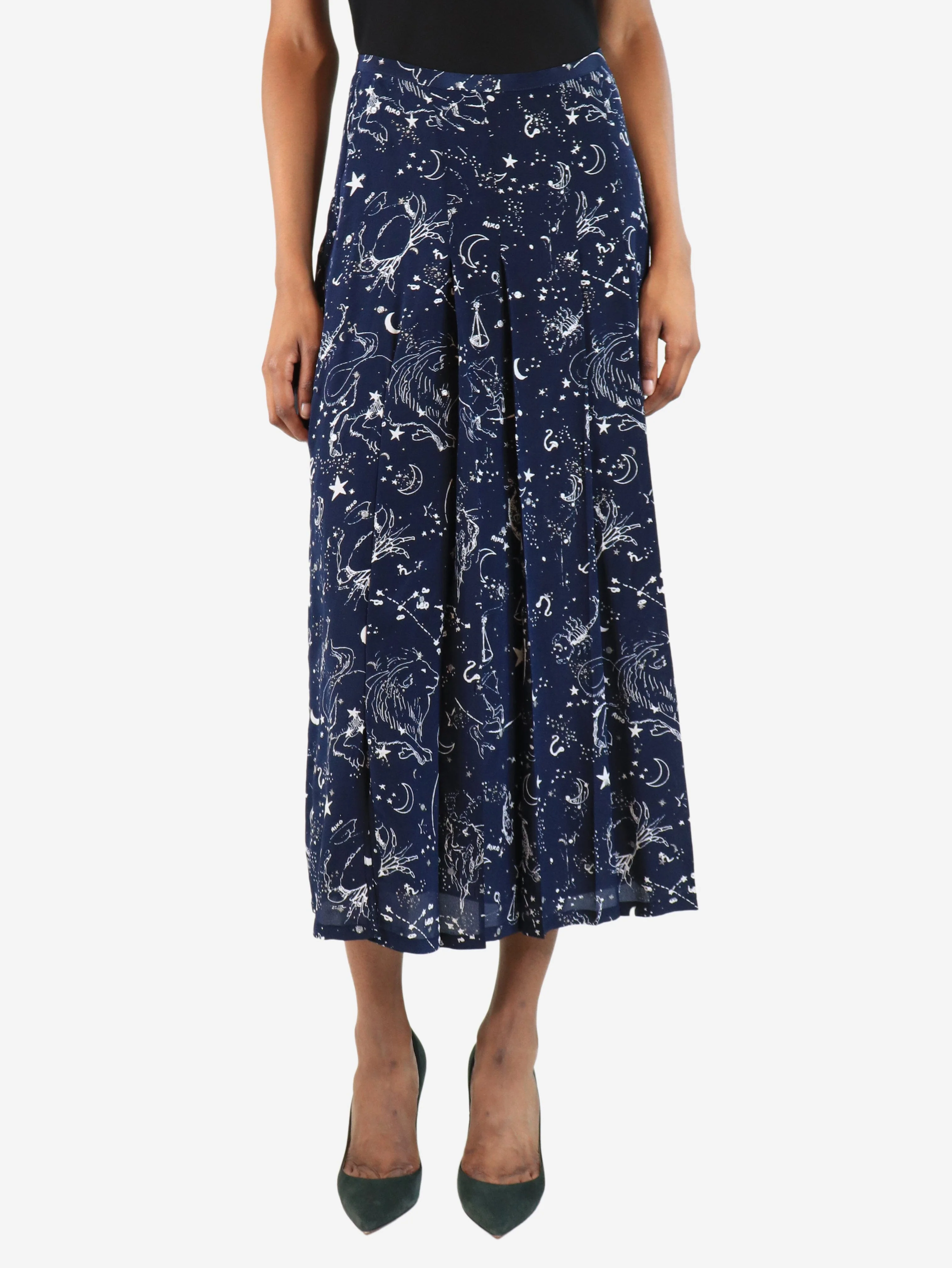White and navy cosmic pleated midi skirt - size S