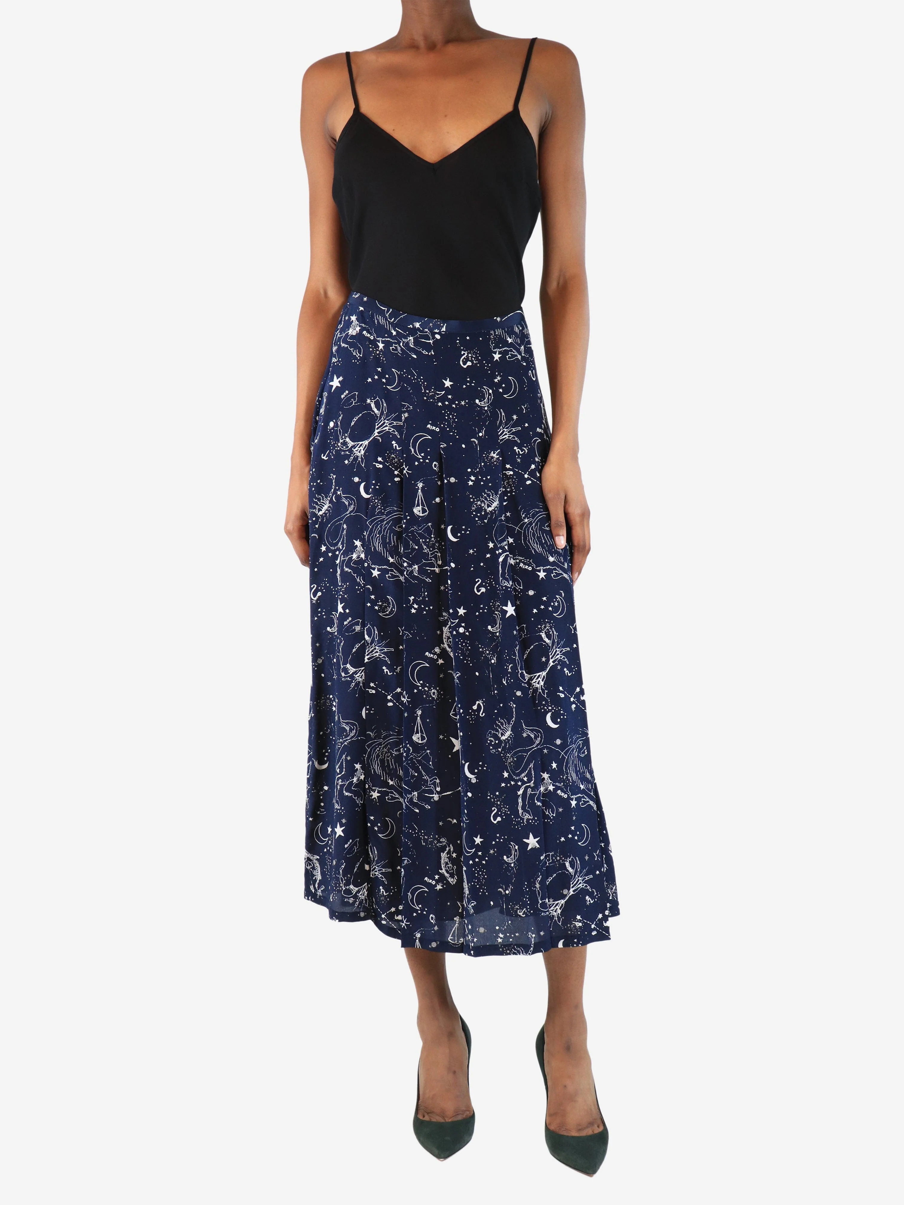 White and navy cosmic pleated midi skirt - size S - Image 2