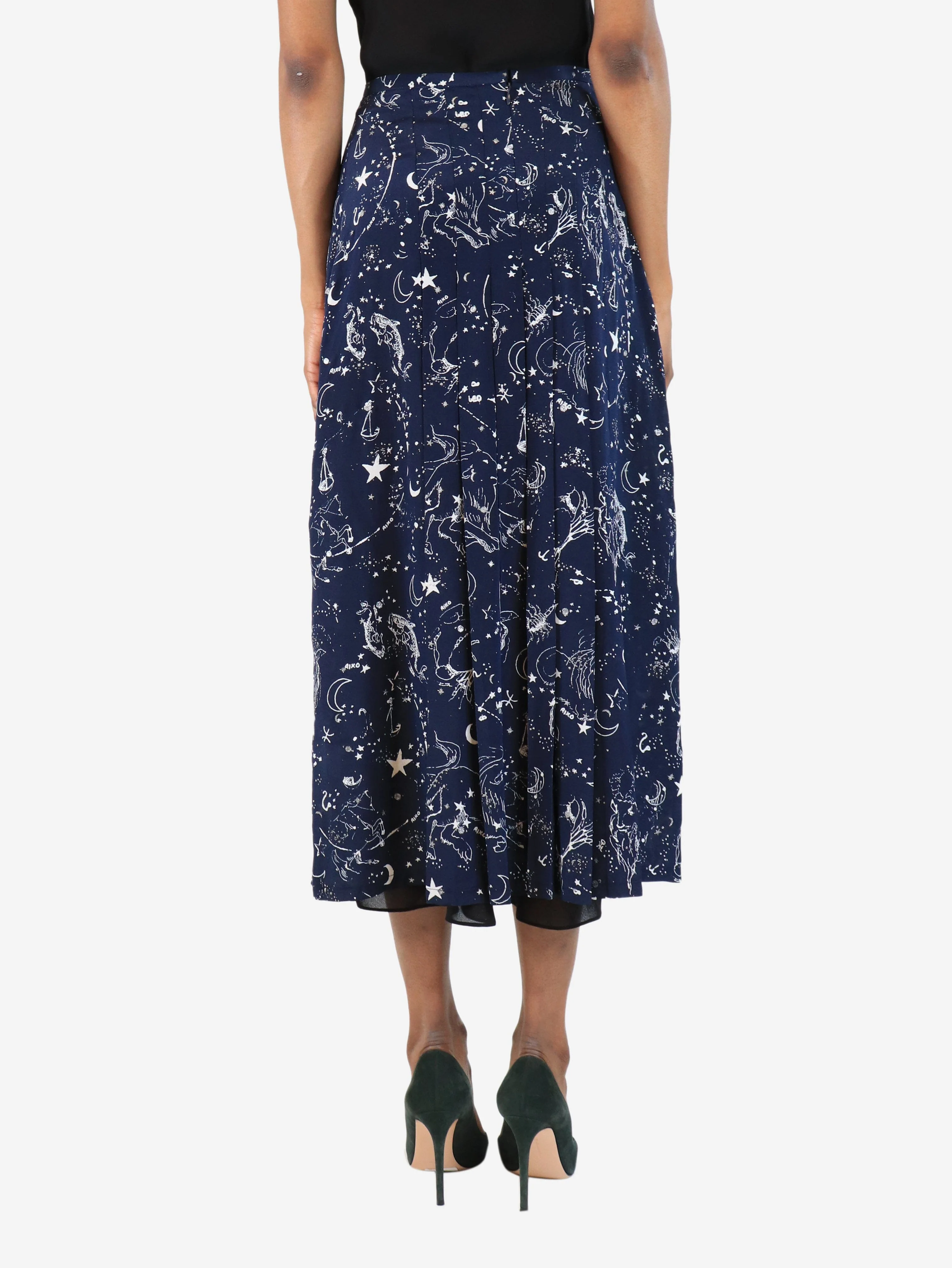 White and navy cosmic pleated midi skirt - size S - Image 3