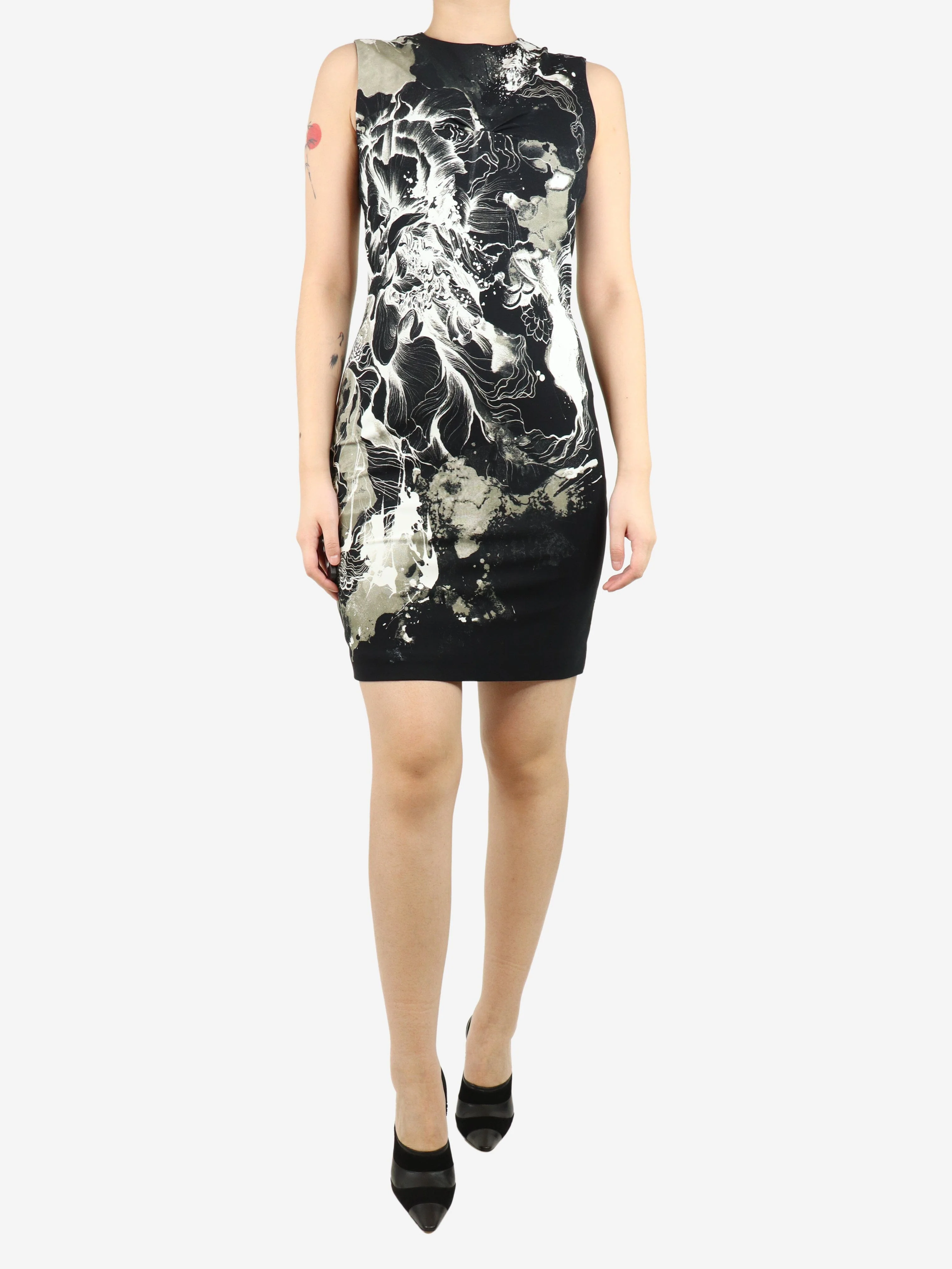 Black sleeveless printed midi dress - size UK 10 - Image 3