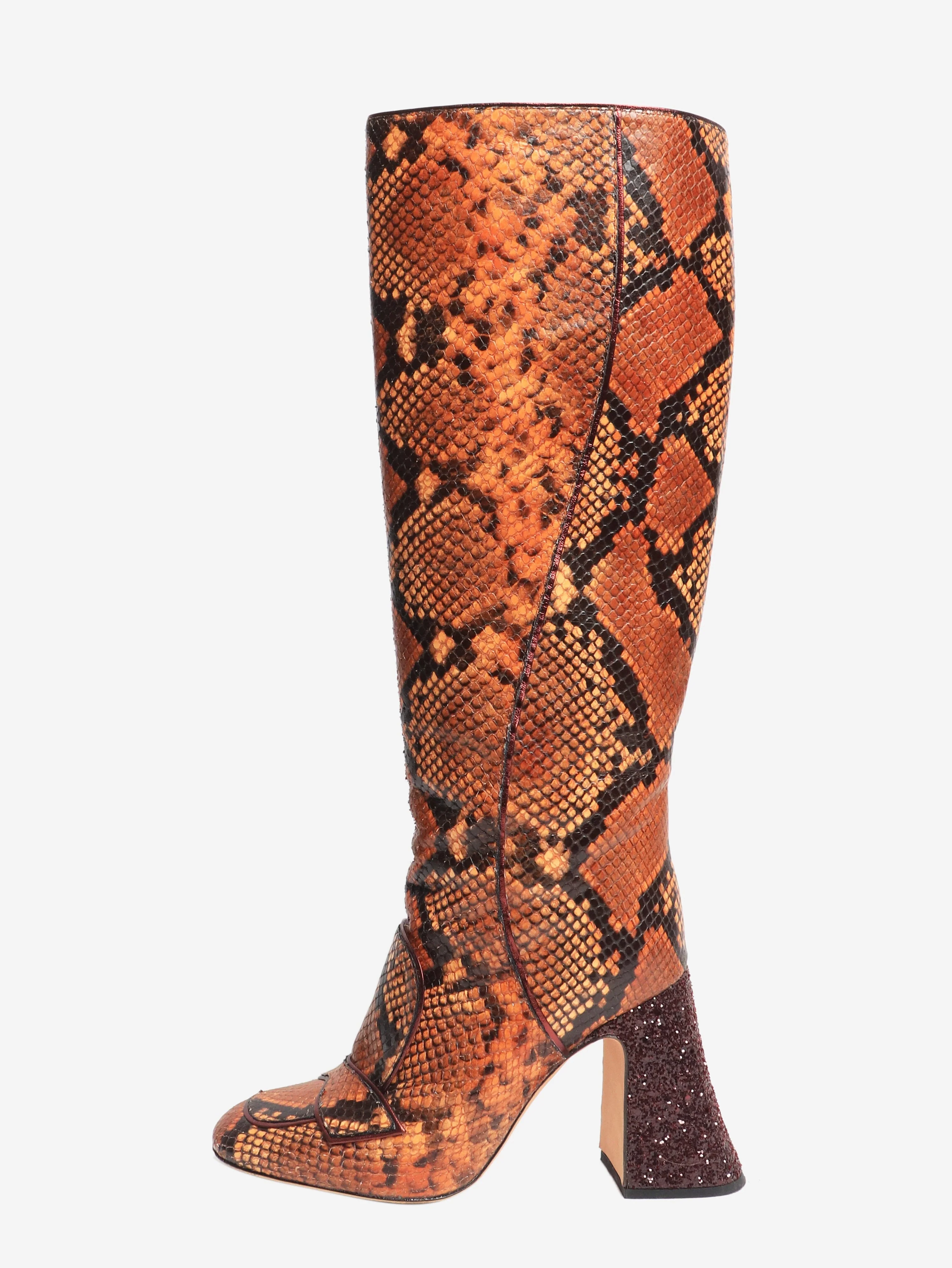 Brown snakeskin knee-high boots - size EU 36