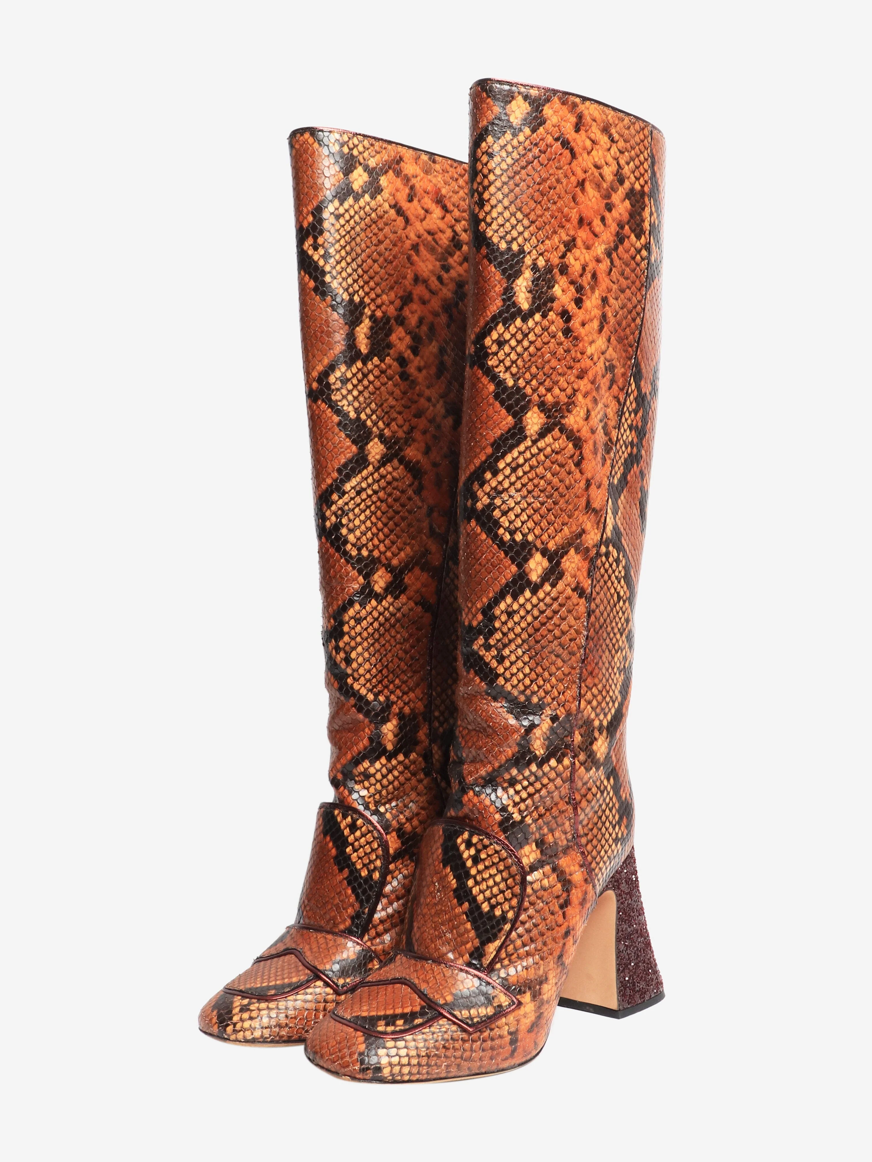 Brown snakeskin knee-high boots - size EU 36 - Image 2