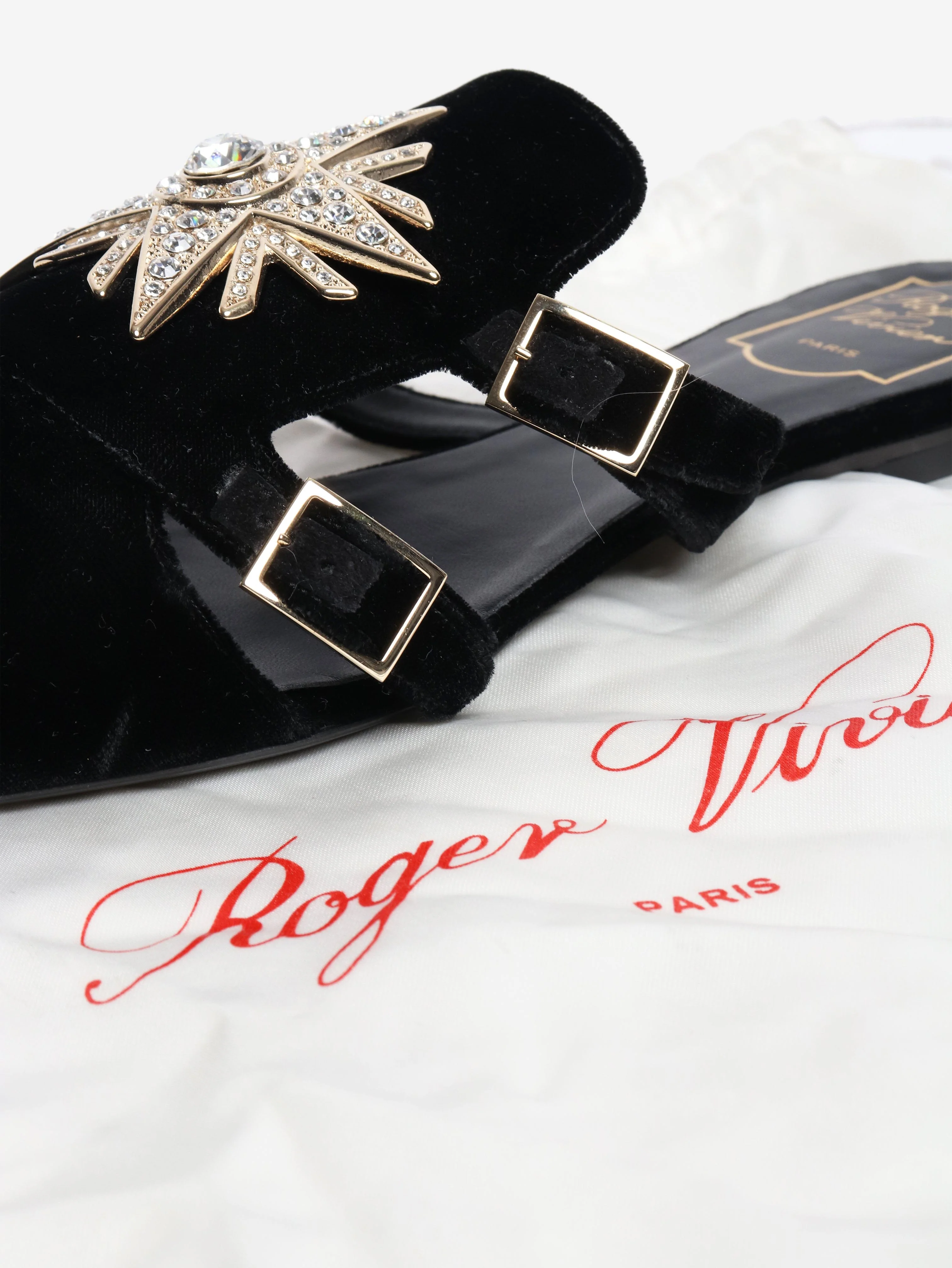 Black velvet bejewelled flats - size EU 41 - Image 6