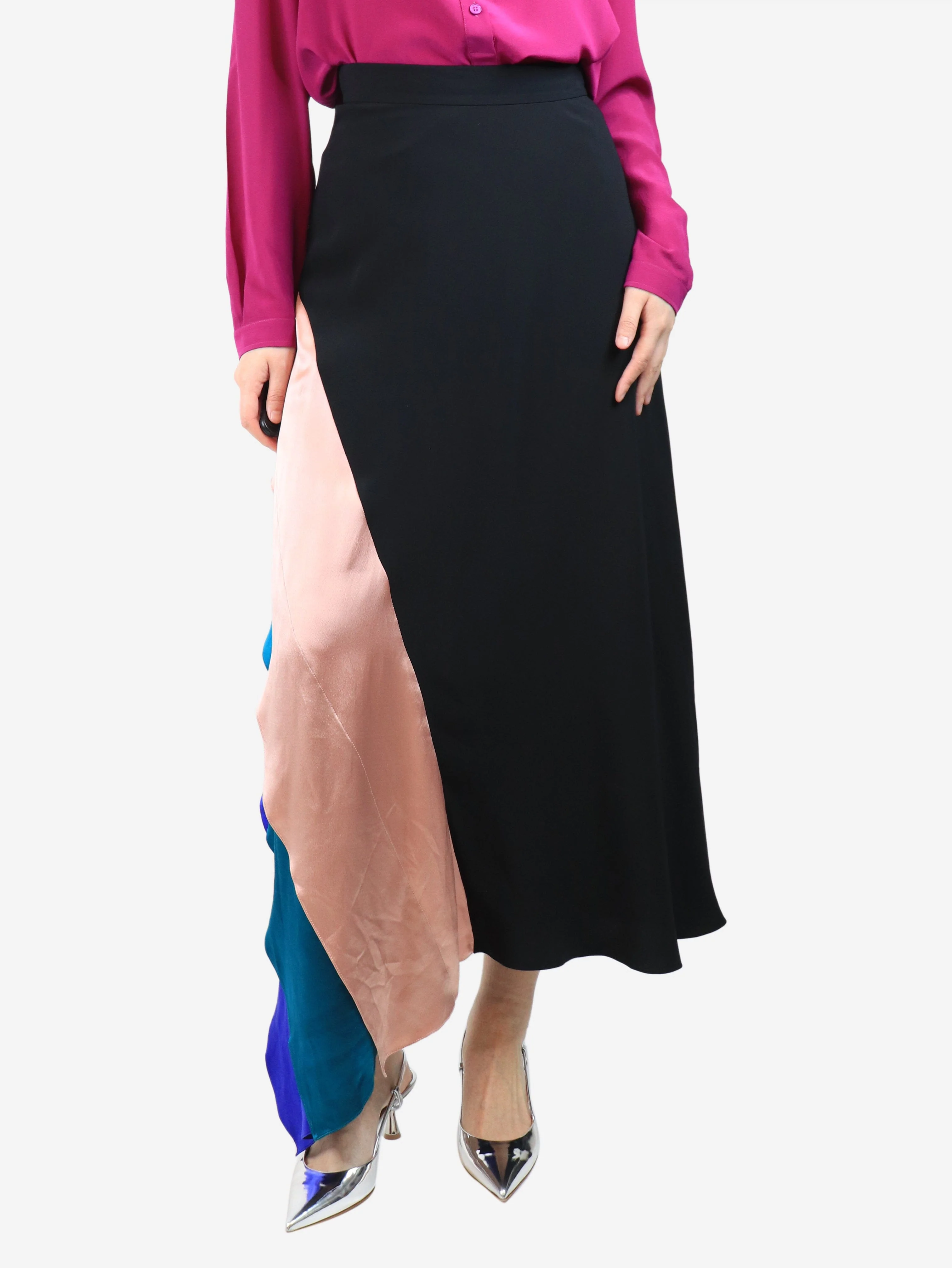 Black silk long skirt - size UK 10