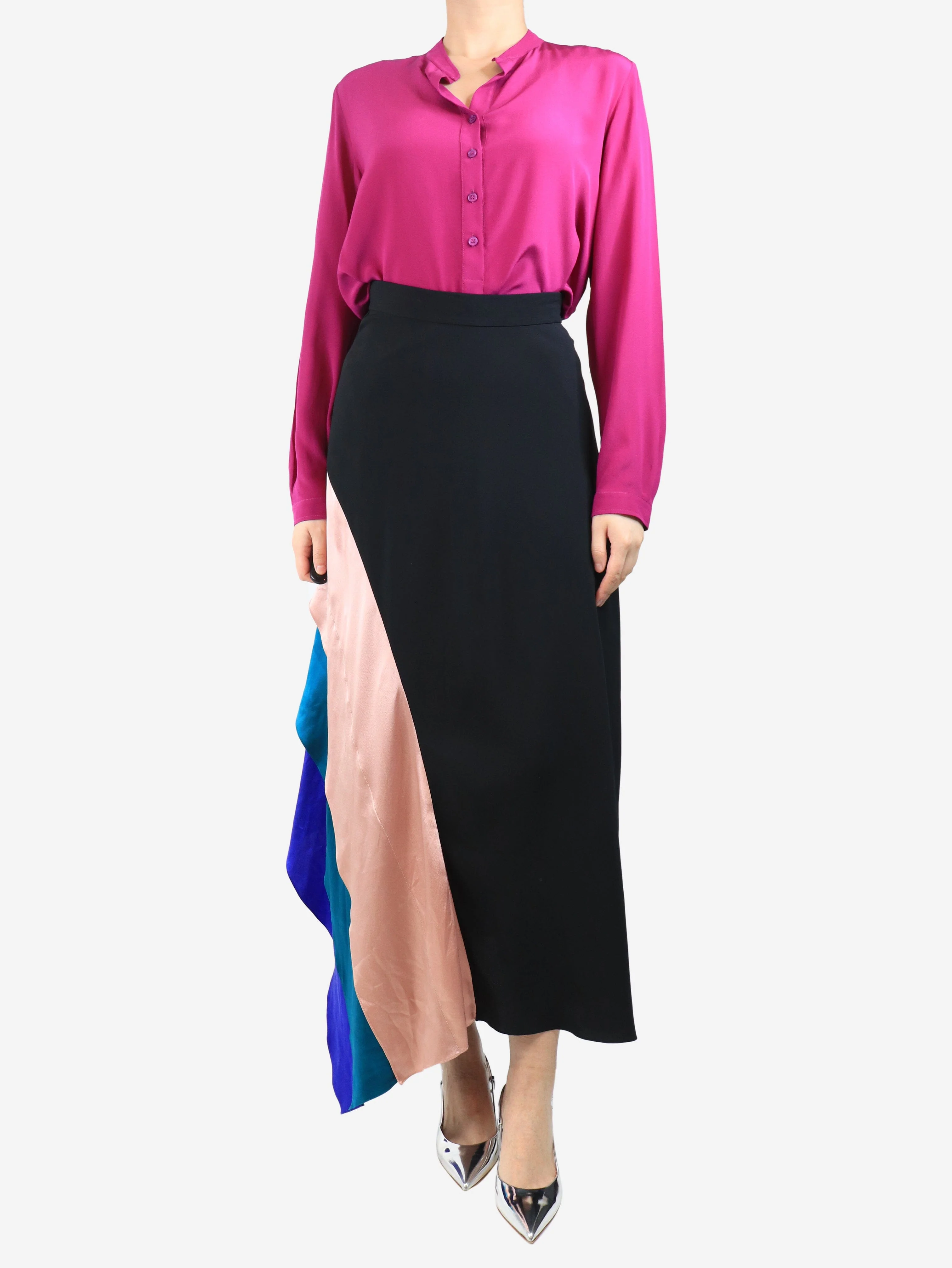 Black silk long skirt - size UK 10 - Image 2