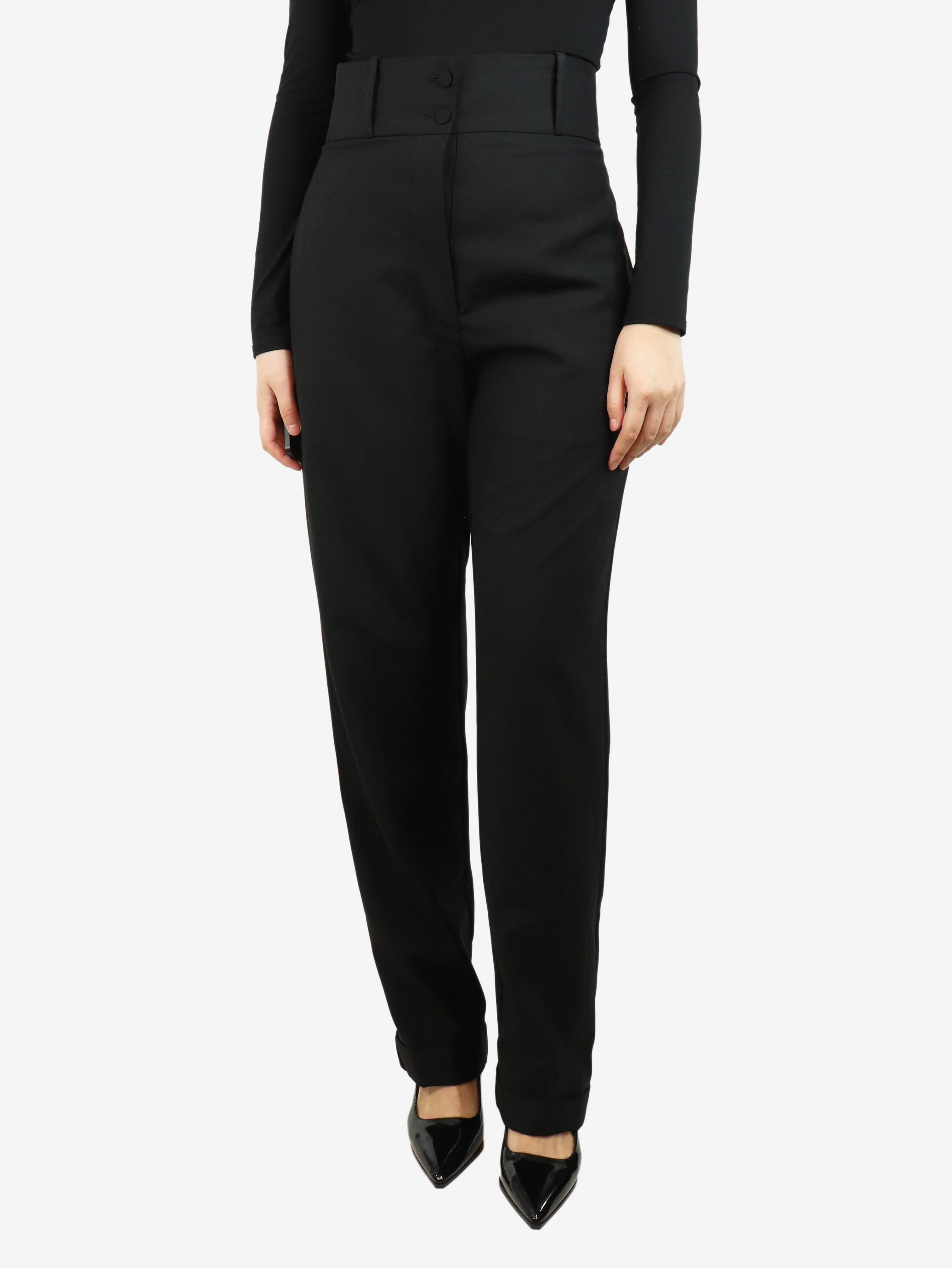 Black wool high-waisted trousers - size UK 10