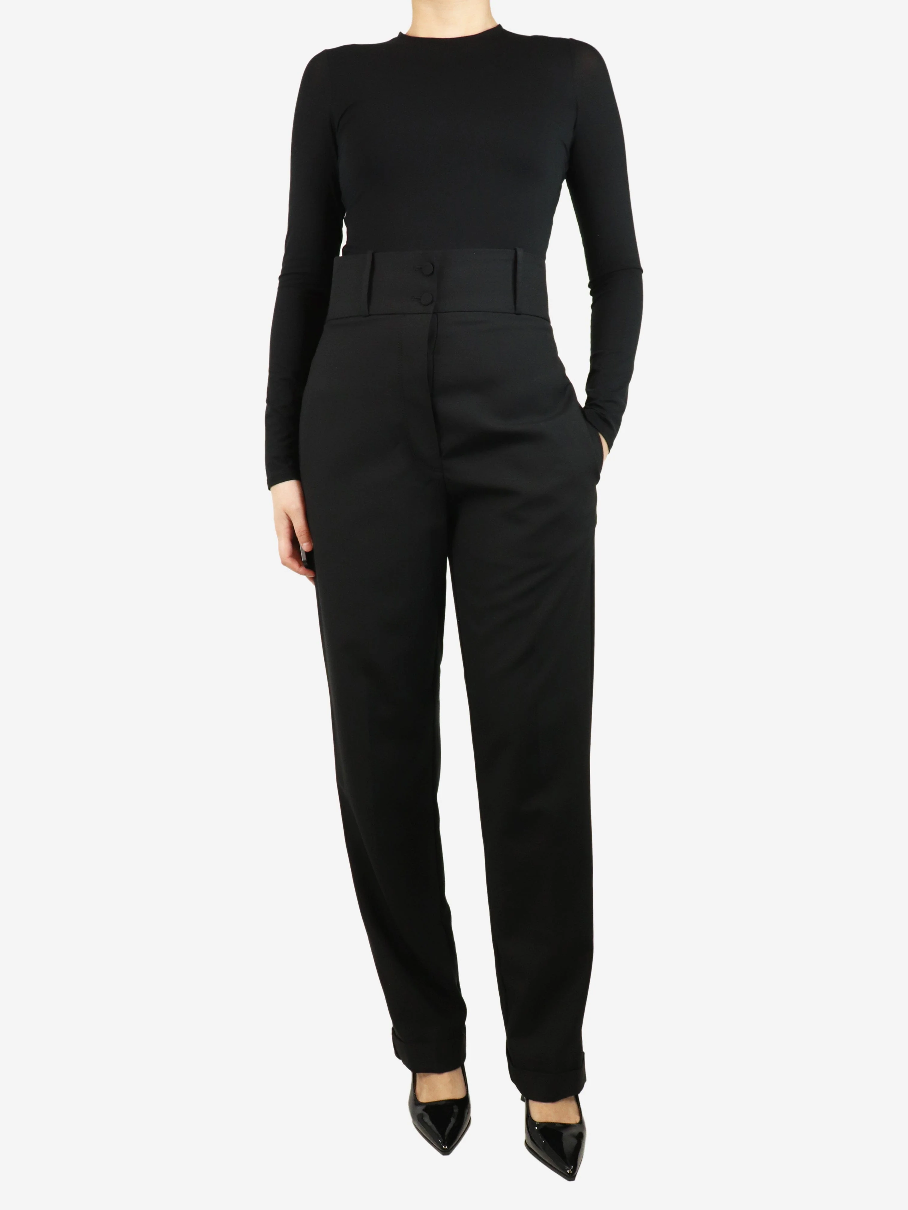 Black wool high-waisted trousers - size UK 10 - Image 2