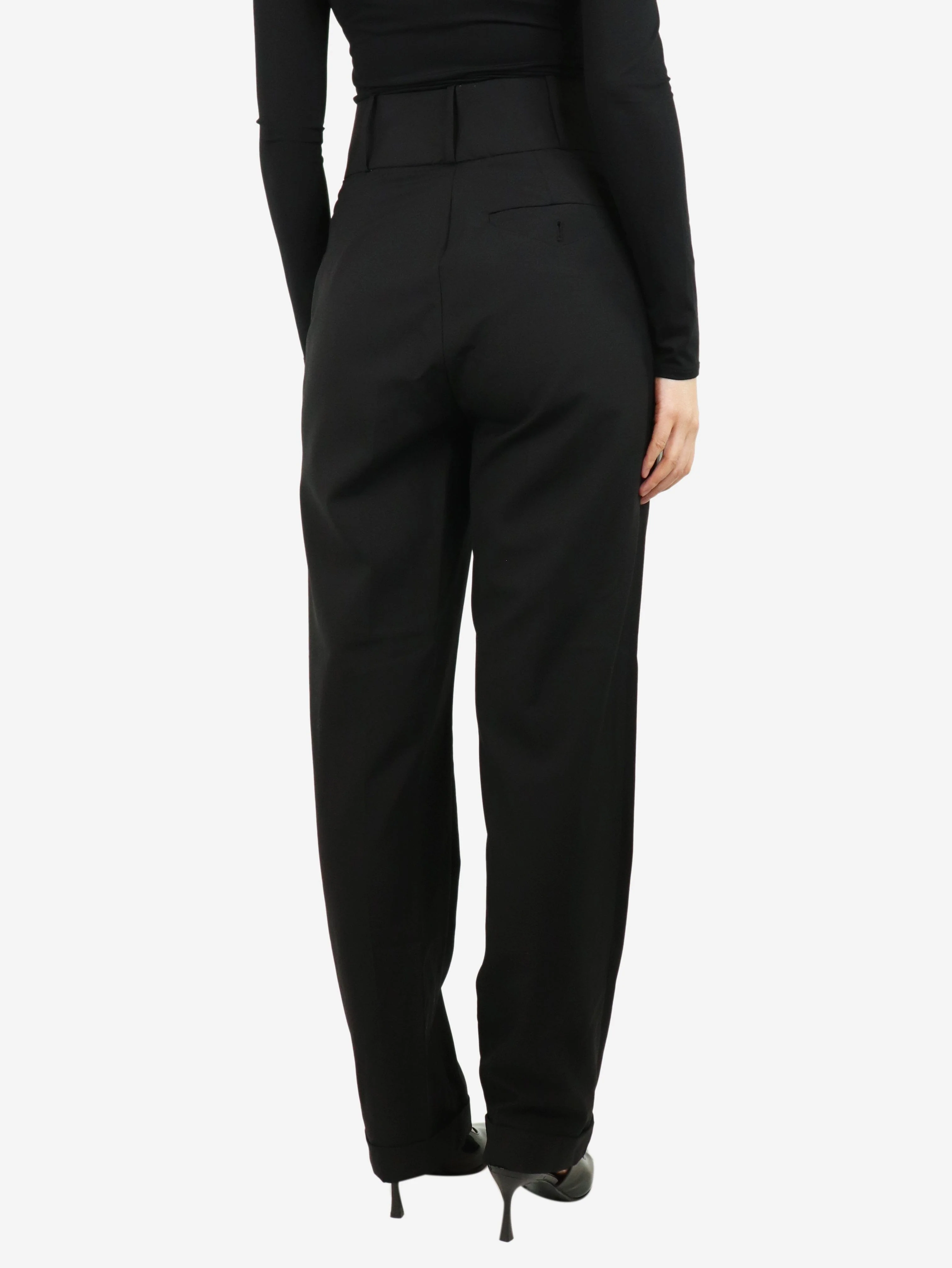 Black wool high-waisted trousers - size UK 10 - Image 3