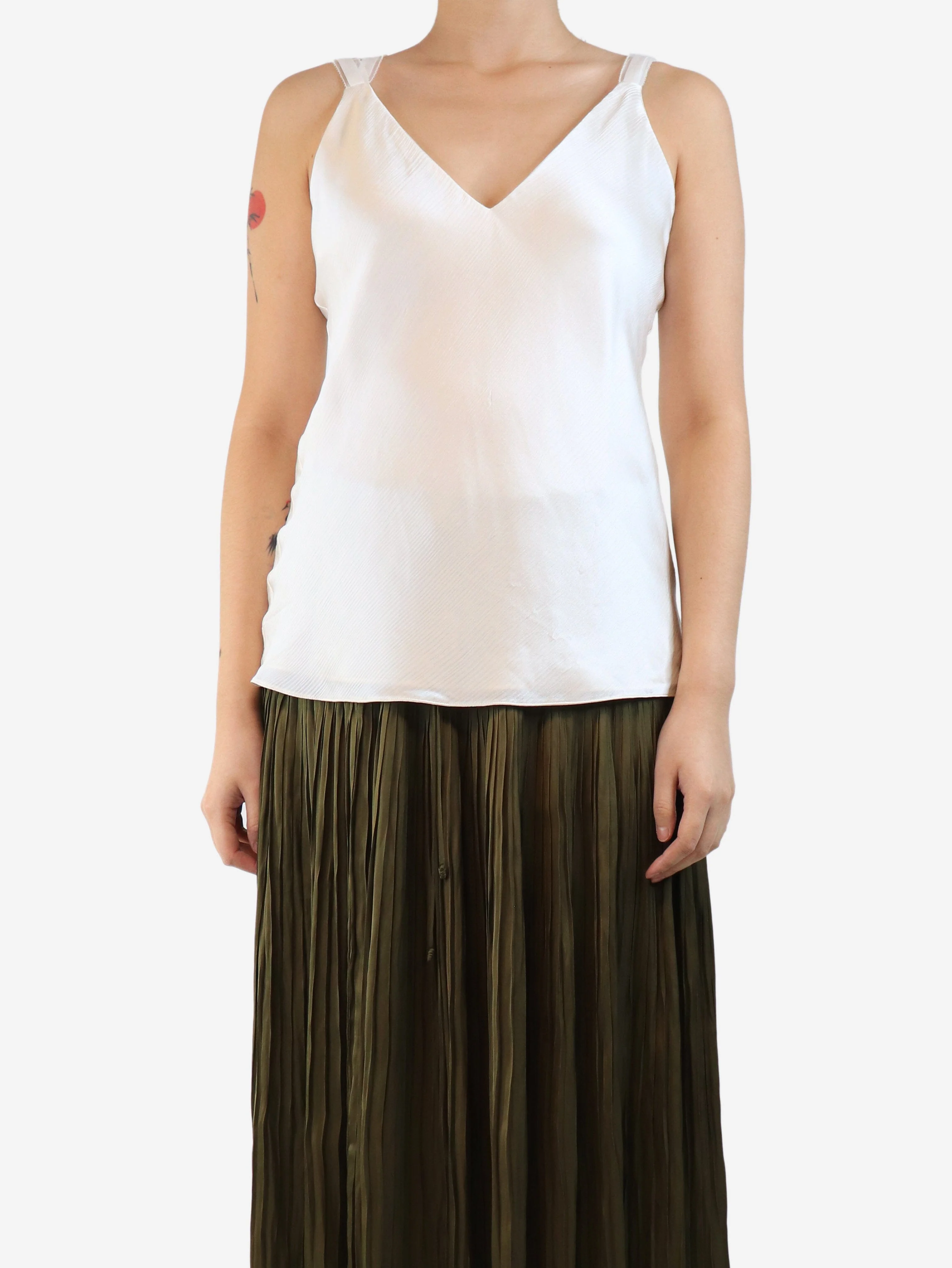 Cream silk sleeveless satin top - size UK 12