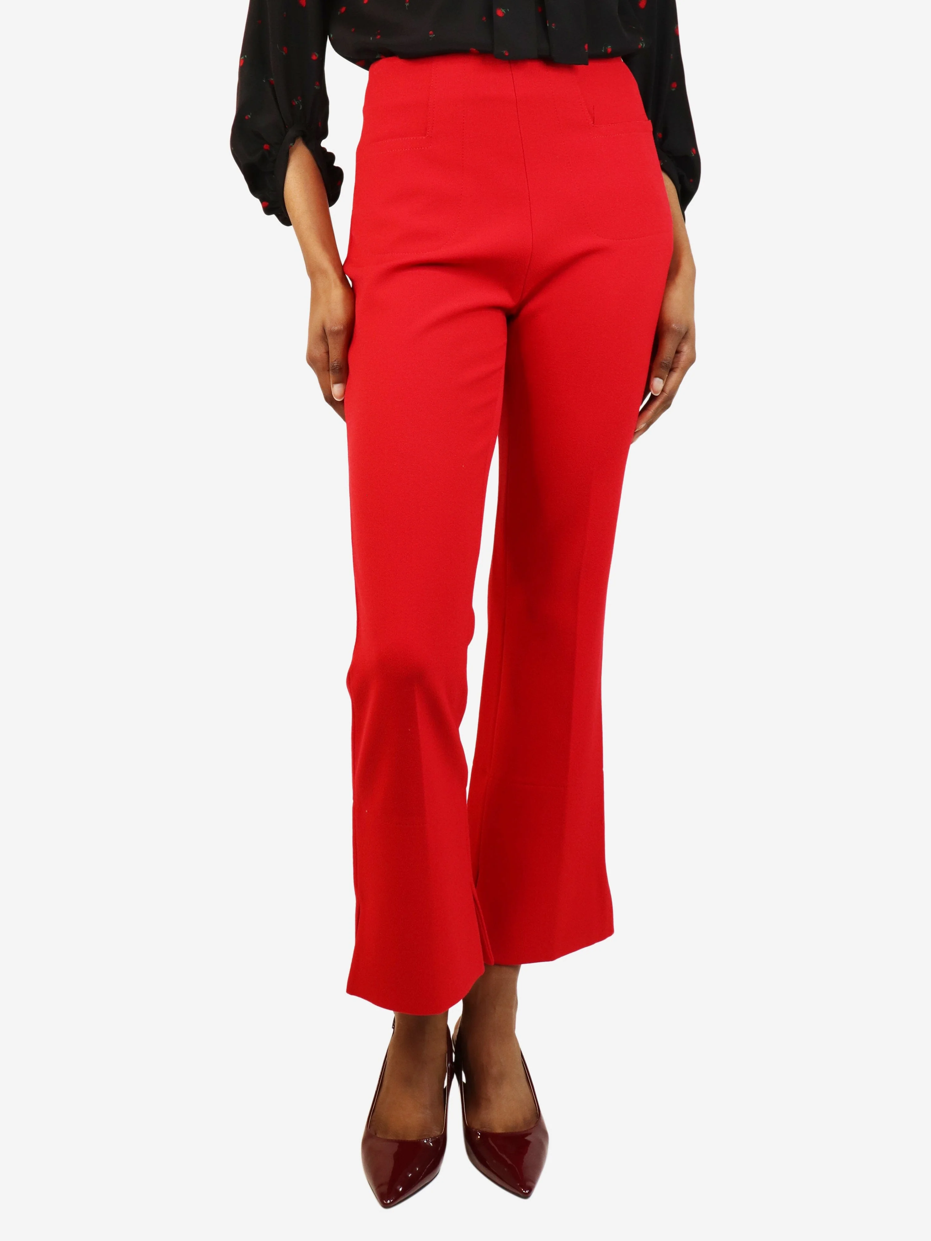 Red high-rise cropped trousers - size UK 8