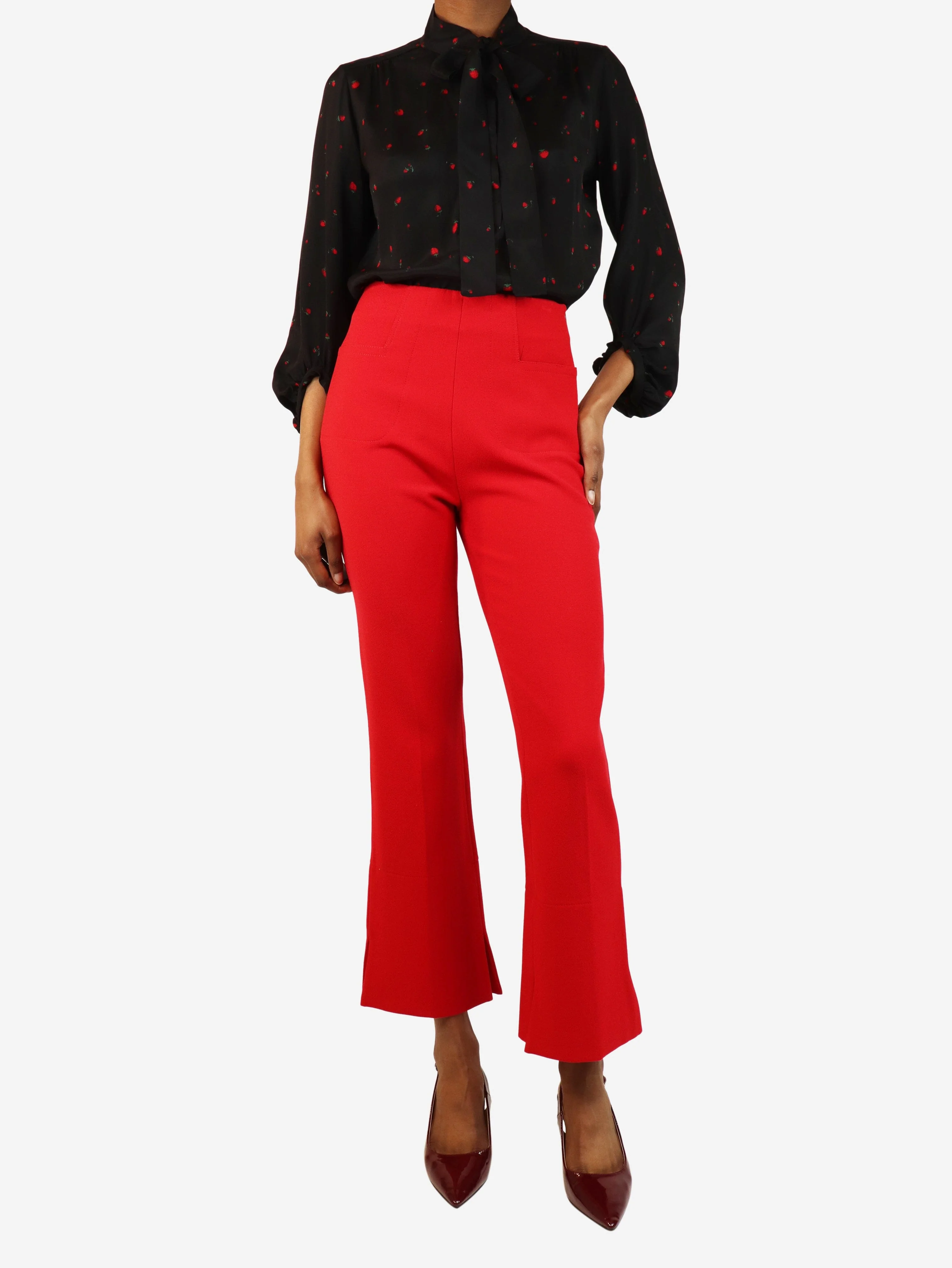 Red high-rise cropped trousers - size UK 8 - Image 2
