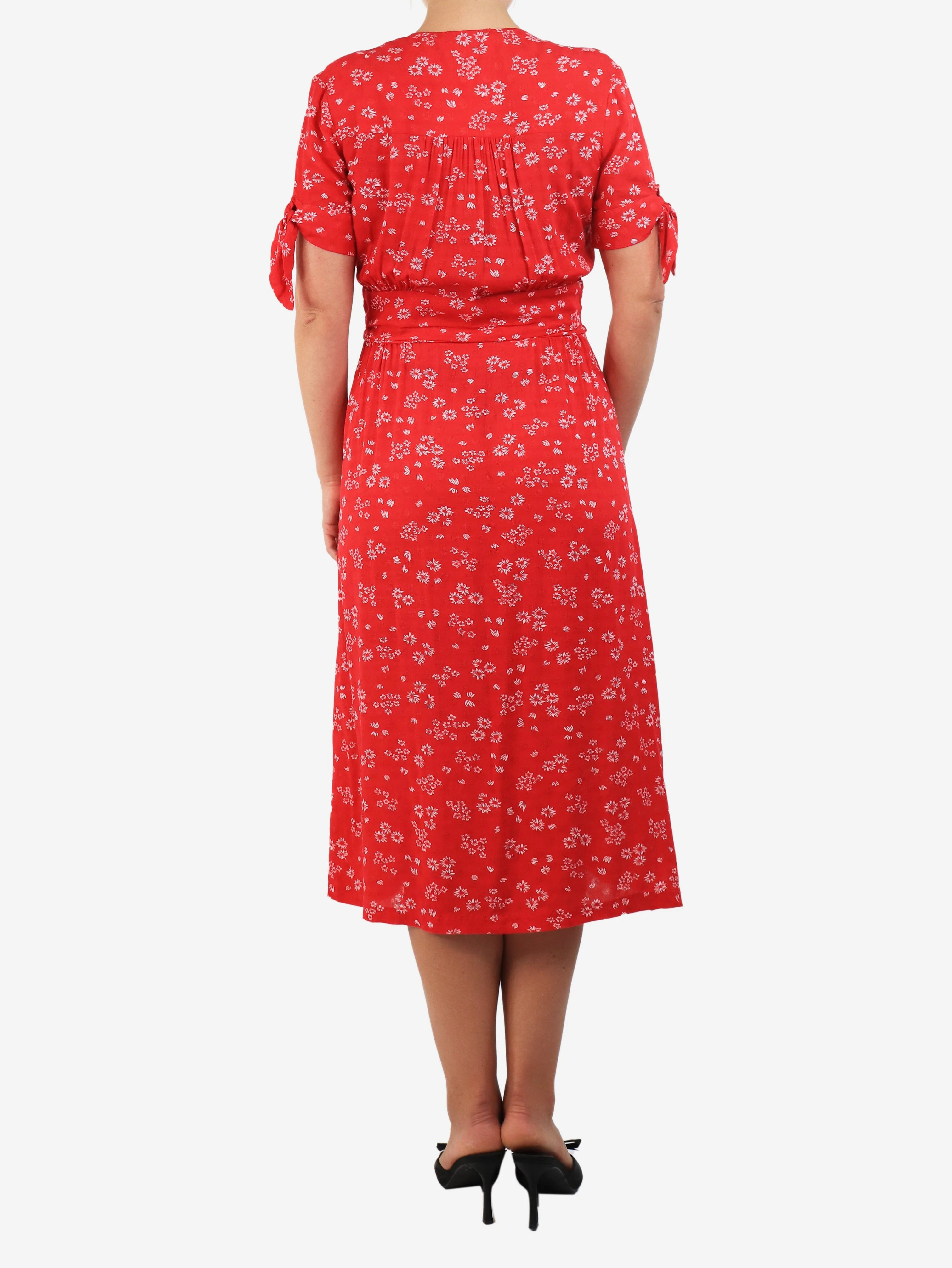 Red floral printed midi dress - size UK 10 - Image 2