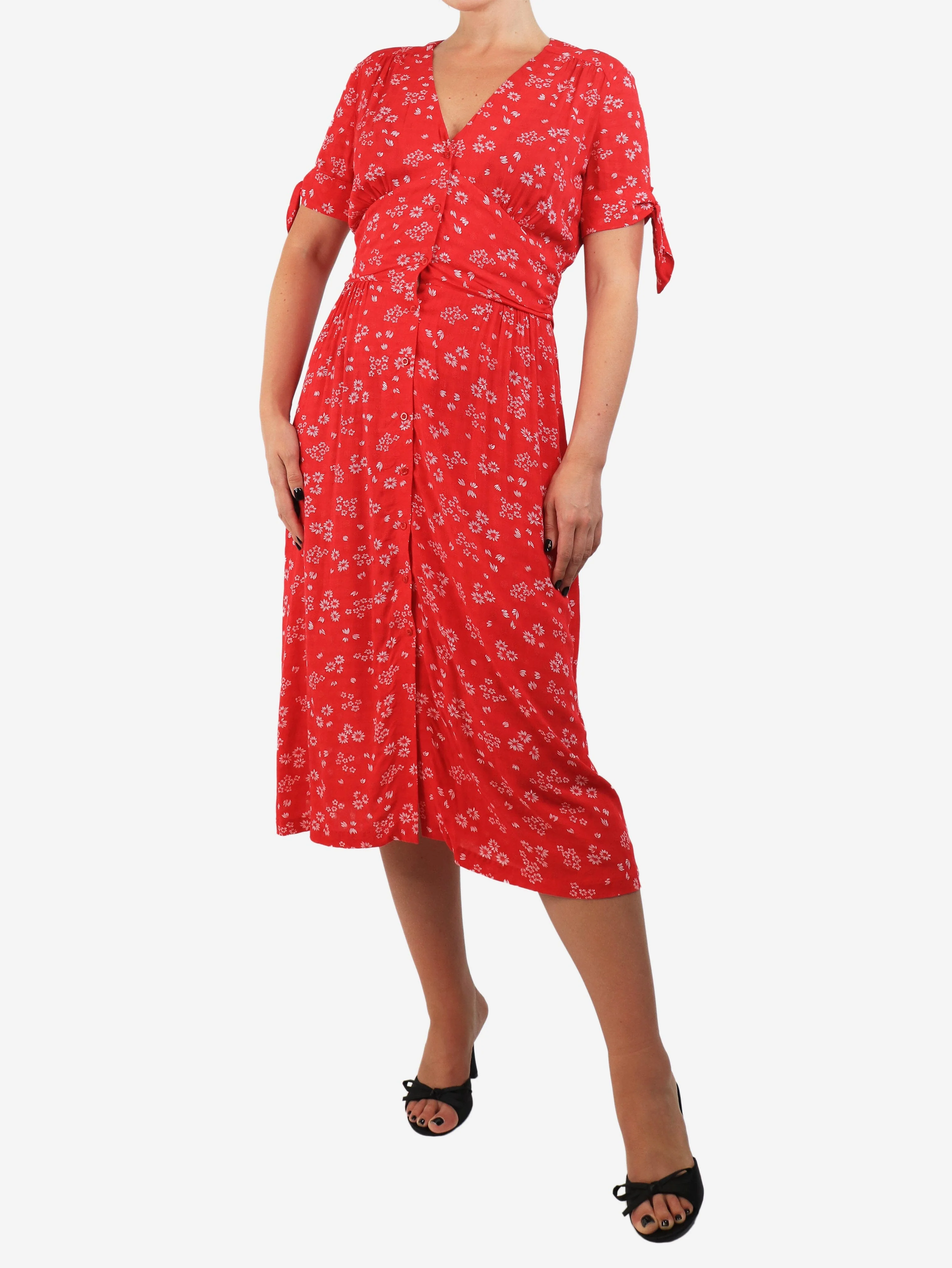 Red floral printed midi dress - size UK 10 - Image 3