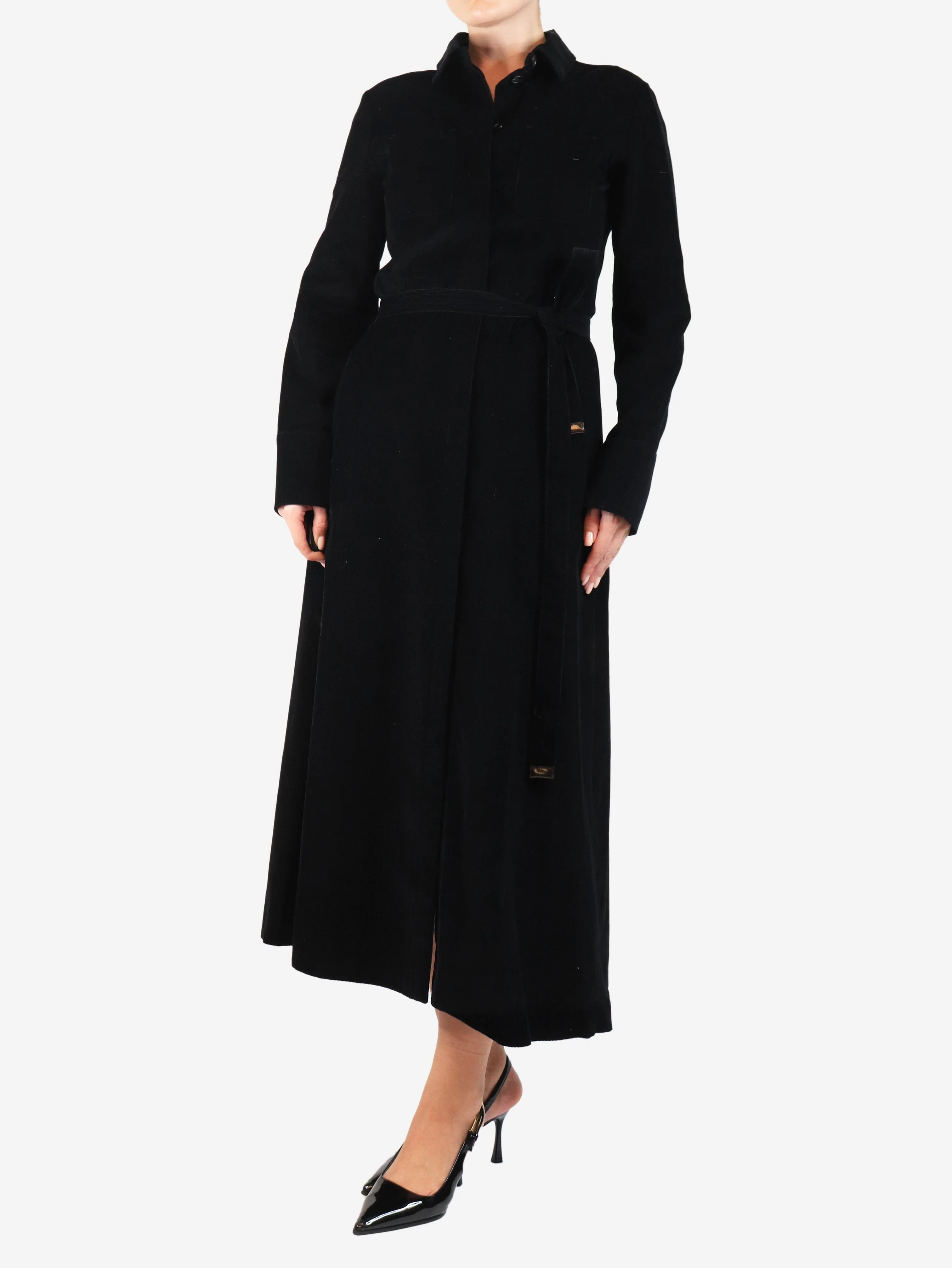 Black belted corduroy shirt dress - size UK 8 - Image 3