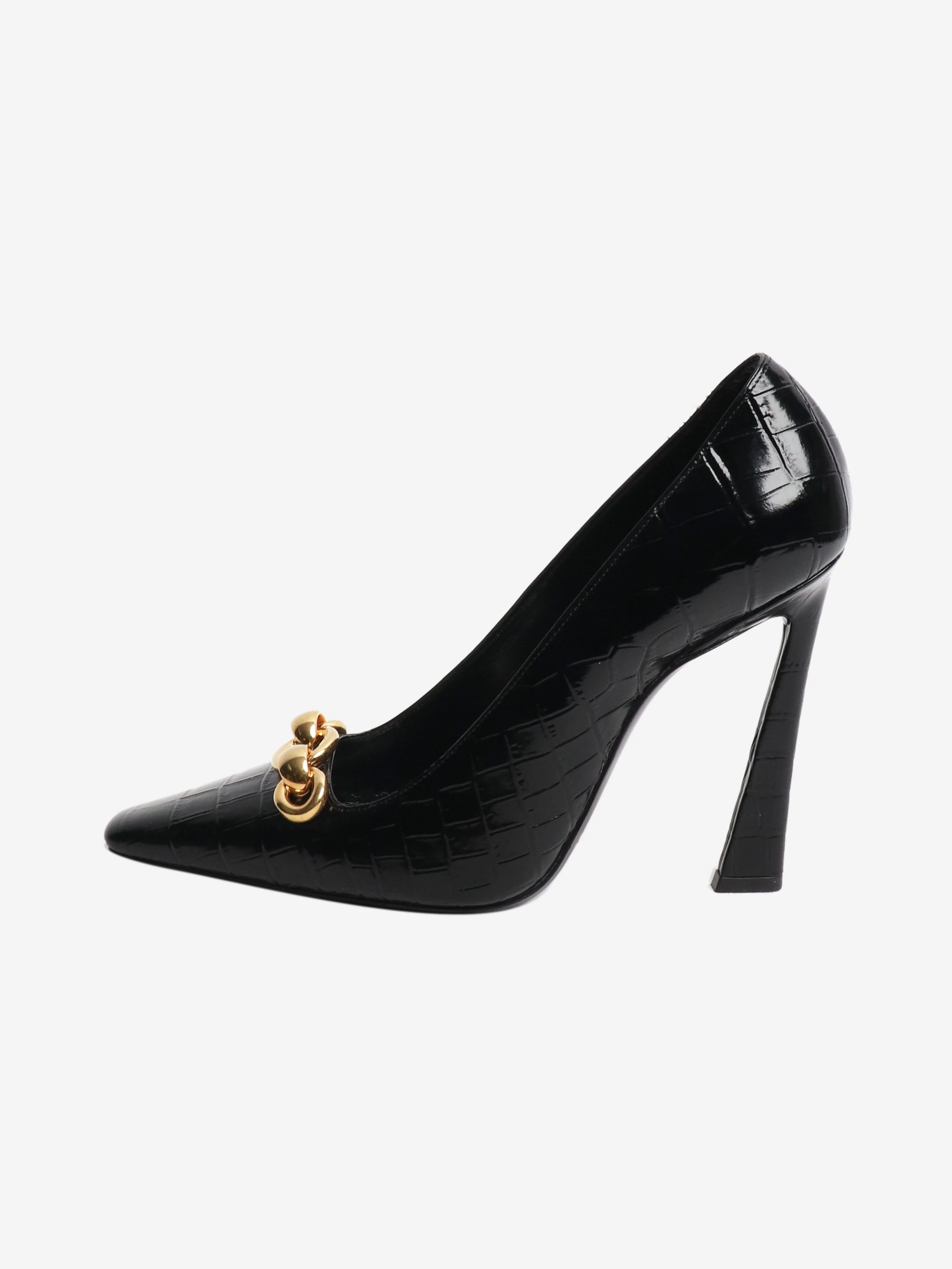 Saint Laurent Black croc embossed chain detail heels - size EU 38 (UK 5)