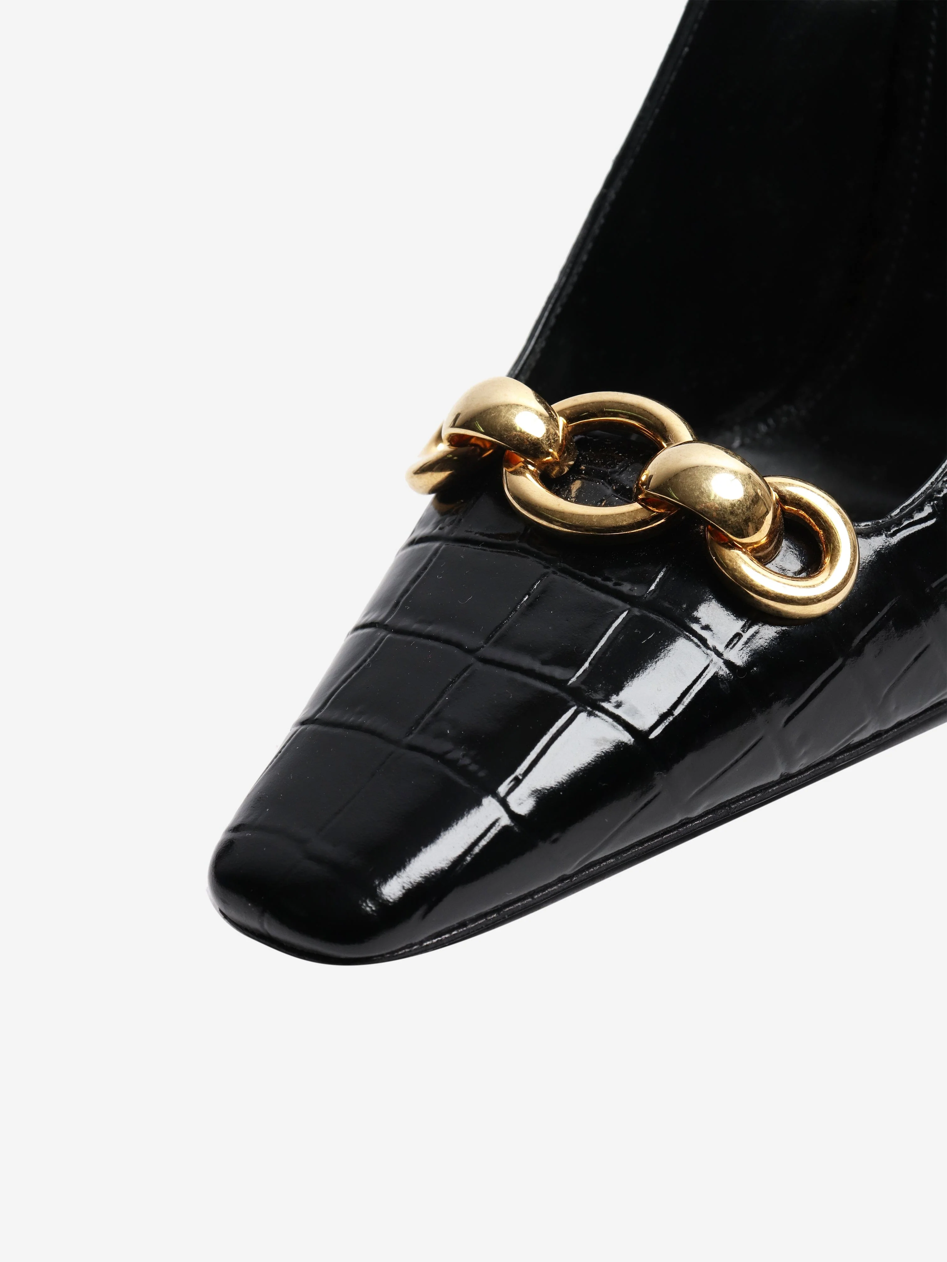 Saint Laurent Black croc embossed chain detail heels - size EU 38 (UK 5) - Image 4