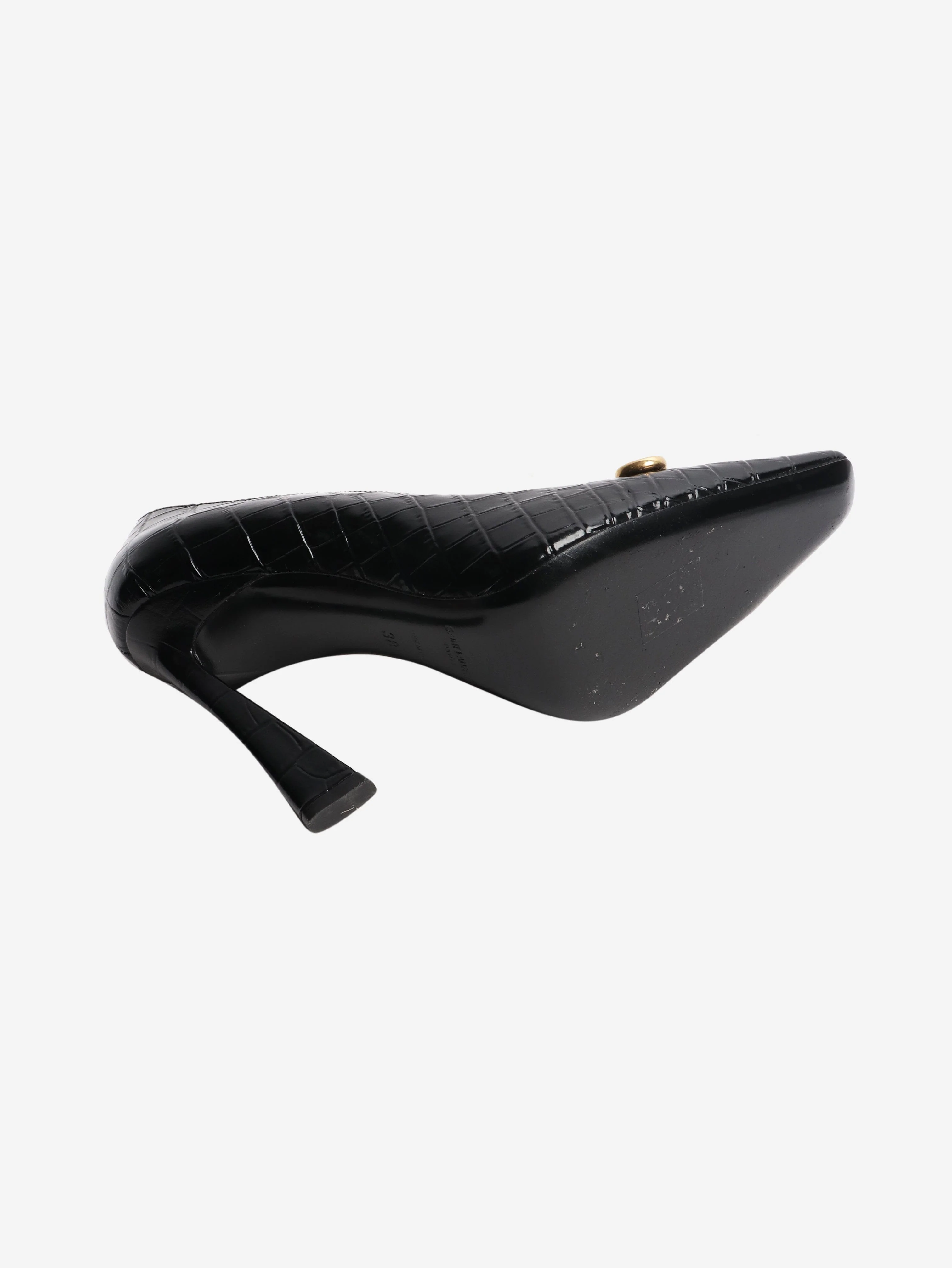 Saint Laurent Black croc embossed chain detail heels - size EU 38 (UK 5) - Image 5