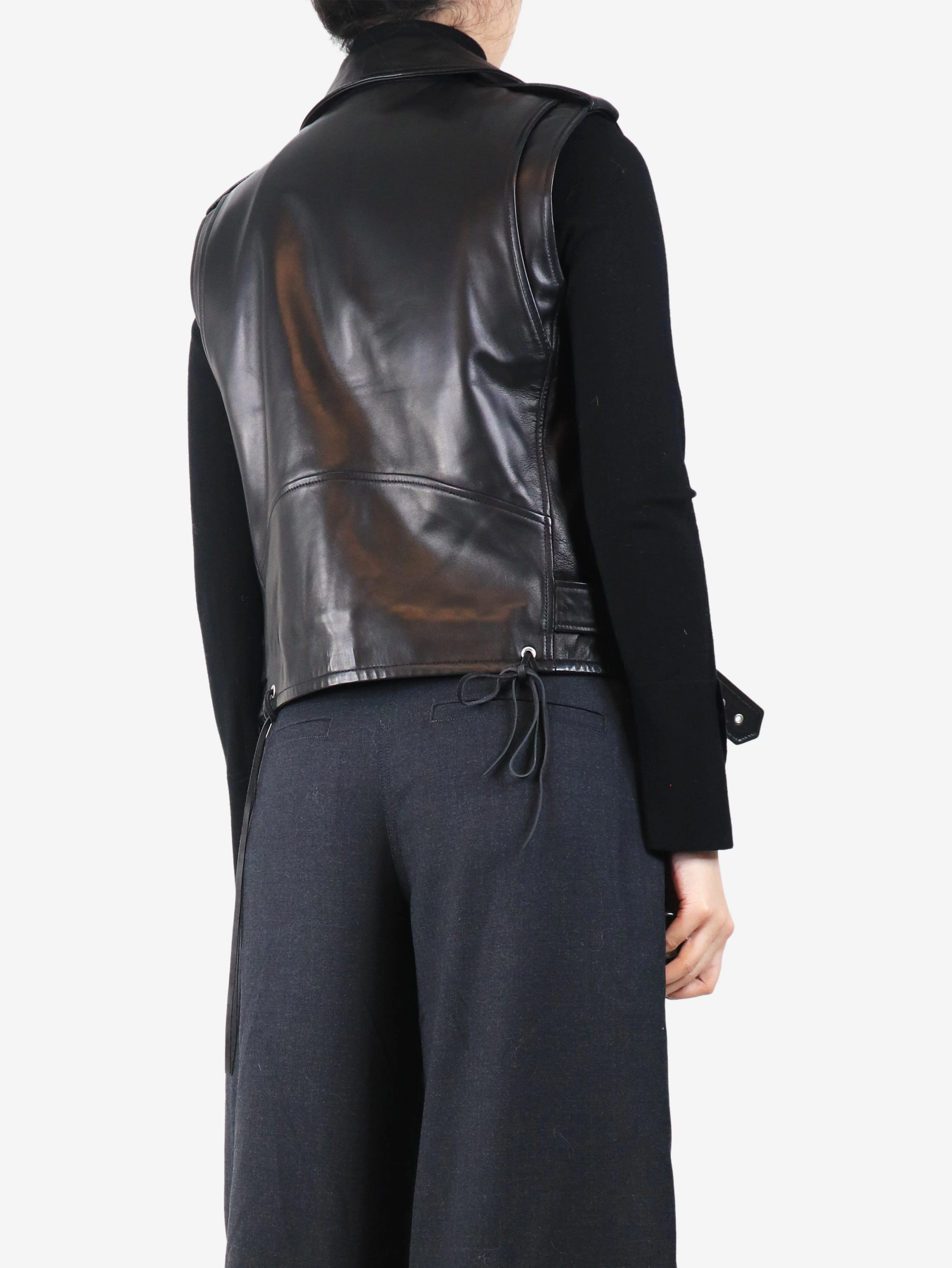 Black leather biker vest - size UK 12 - Image 2