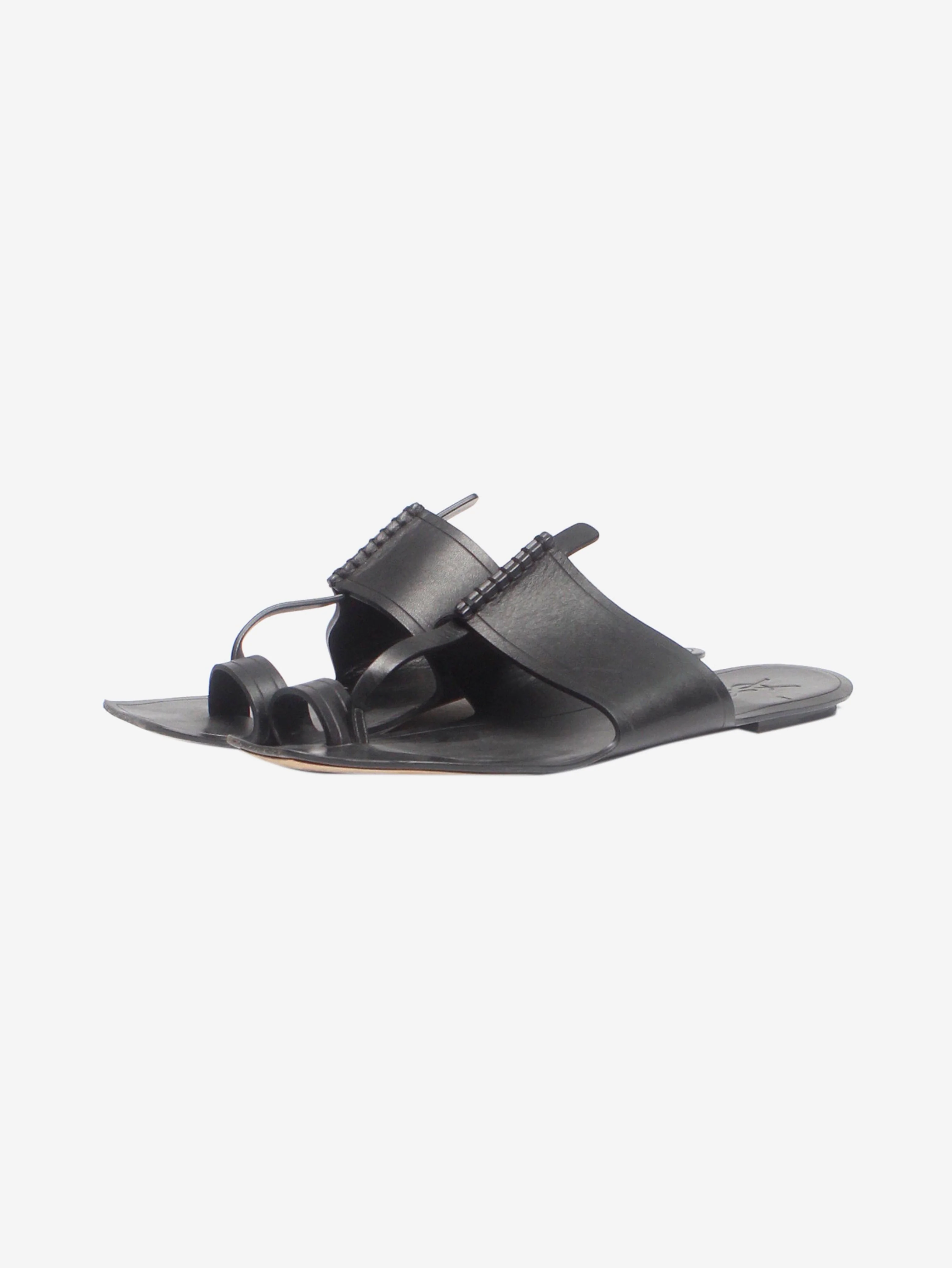 Black leather thong sandals - size EU 39