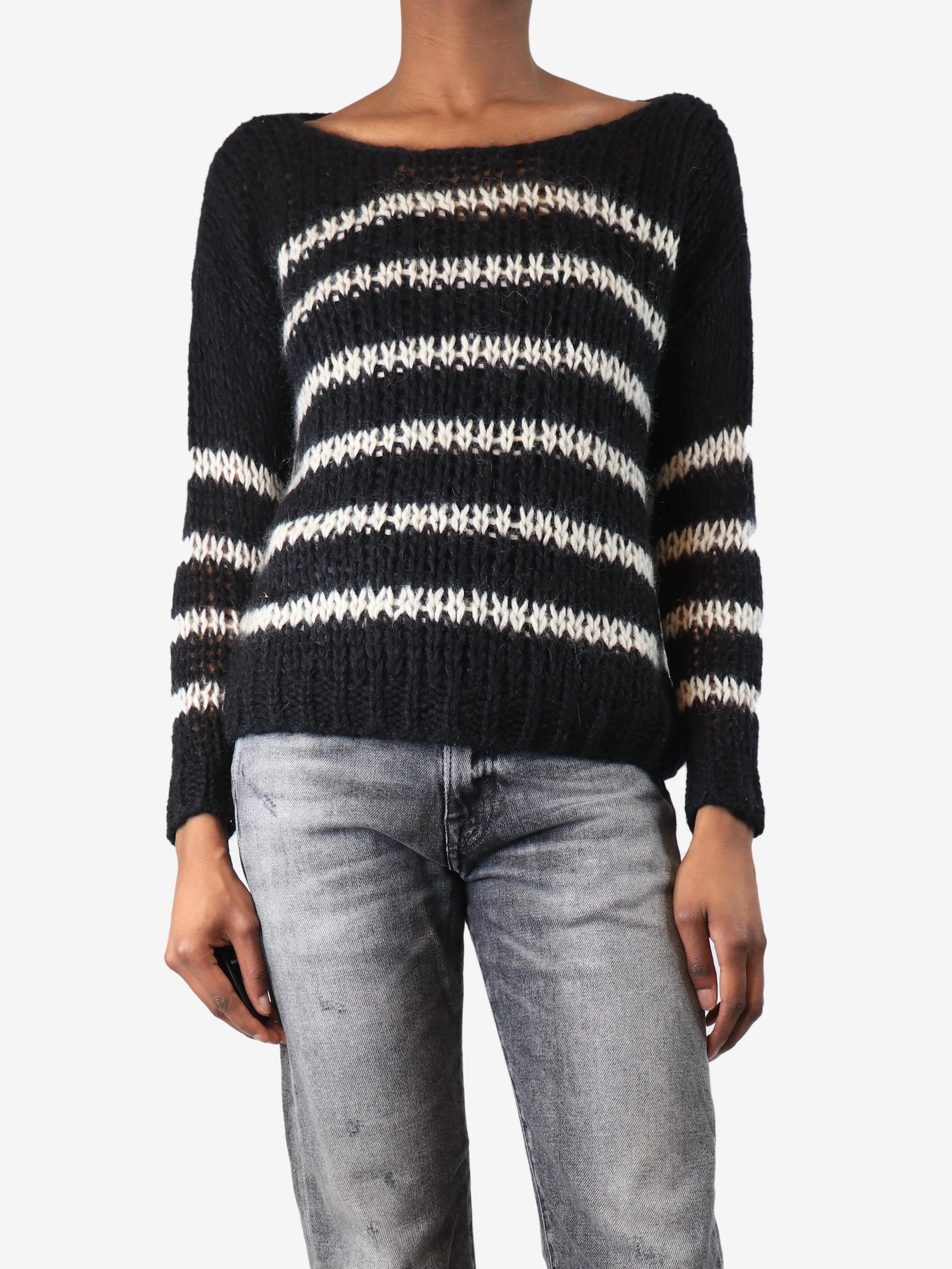 Black striped mohair-blend jumper - size XS