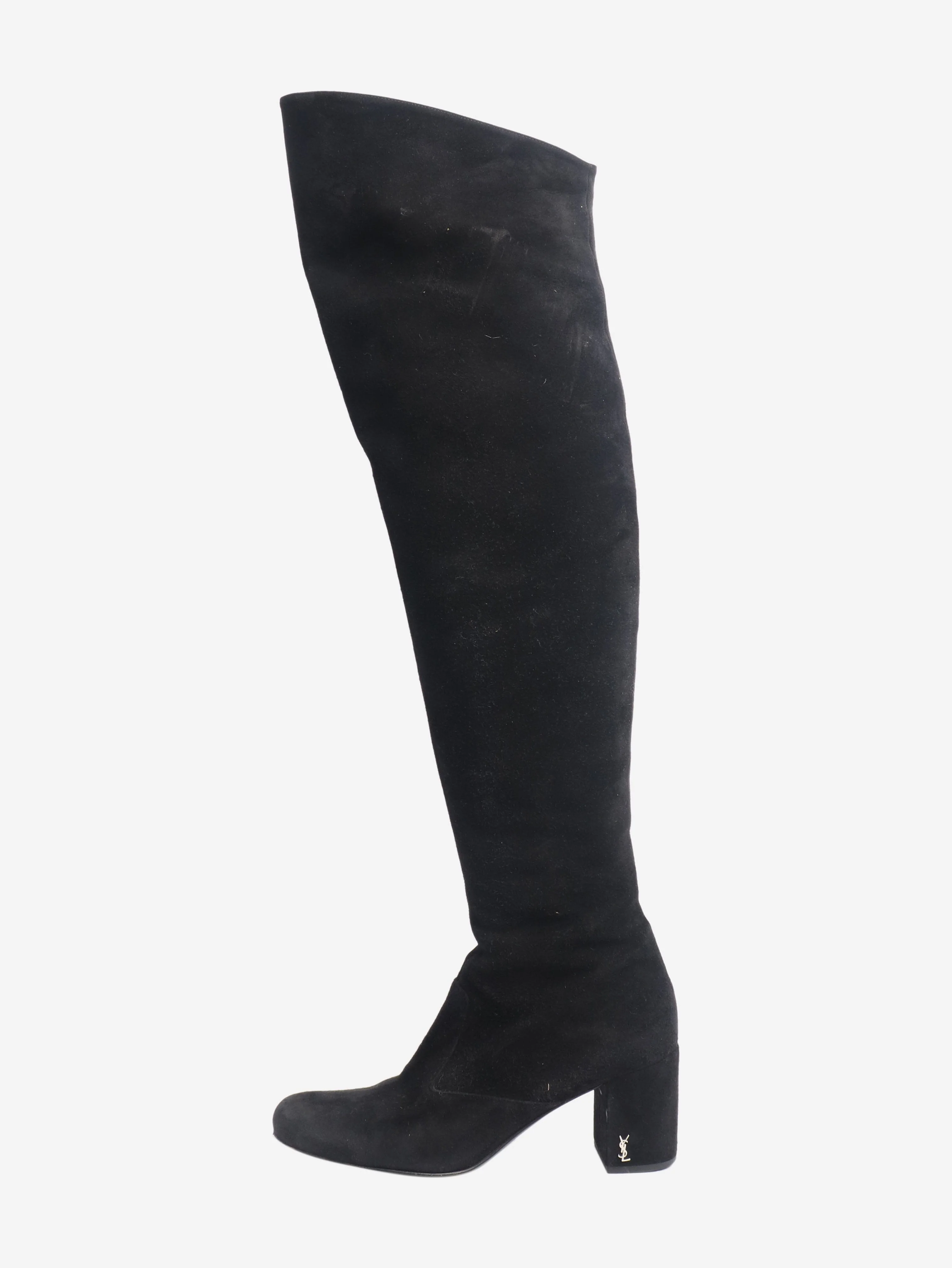 Black suede thigh-high boots - size EU 37