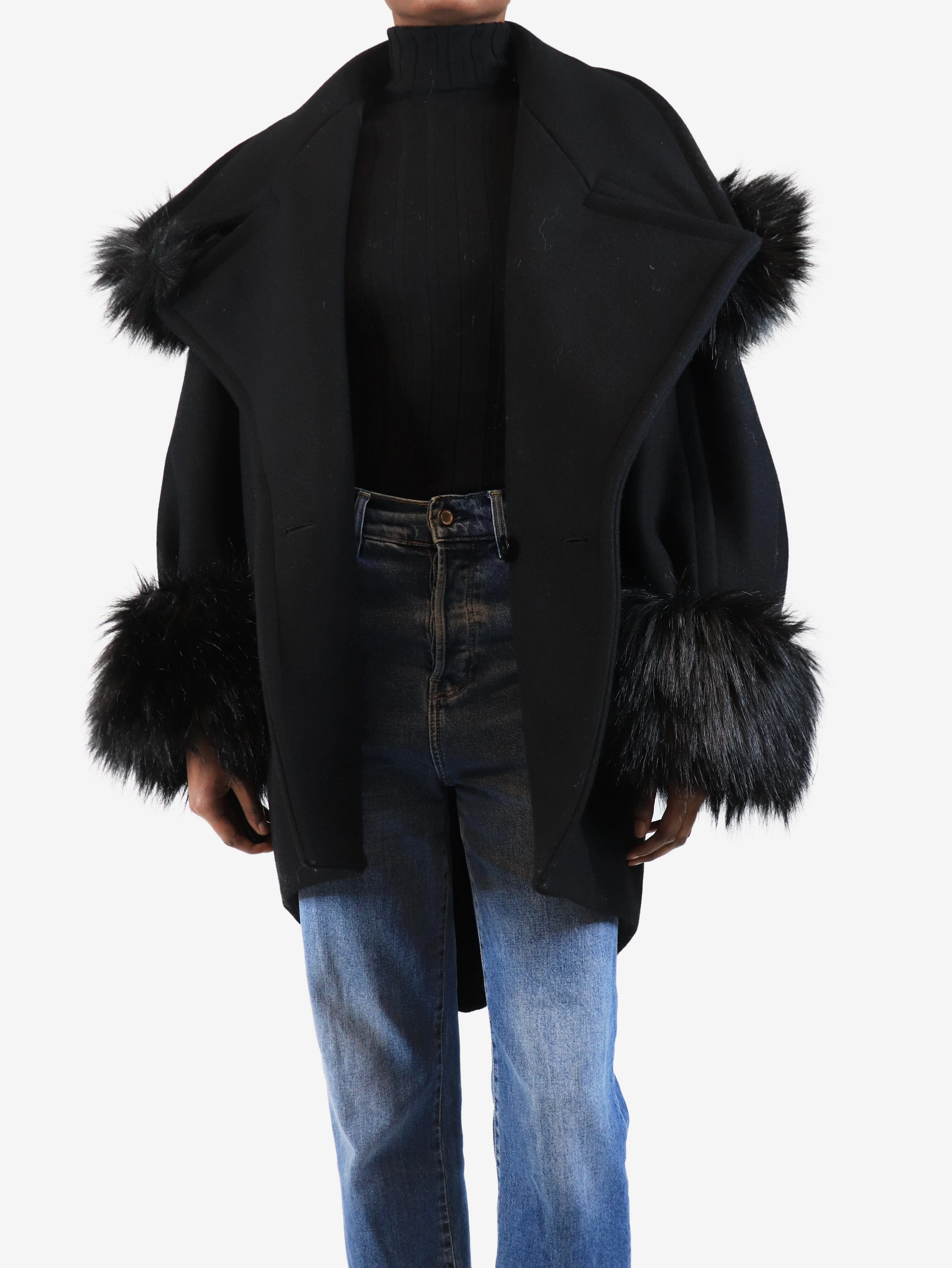 Black wool coat - size UK 6 - Image 3