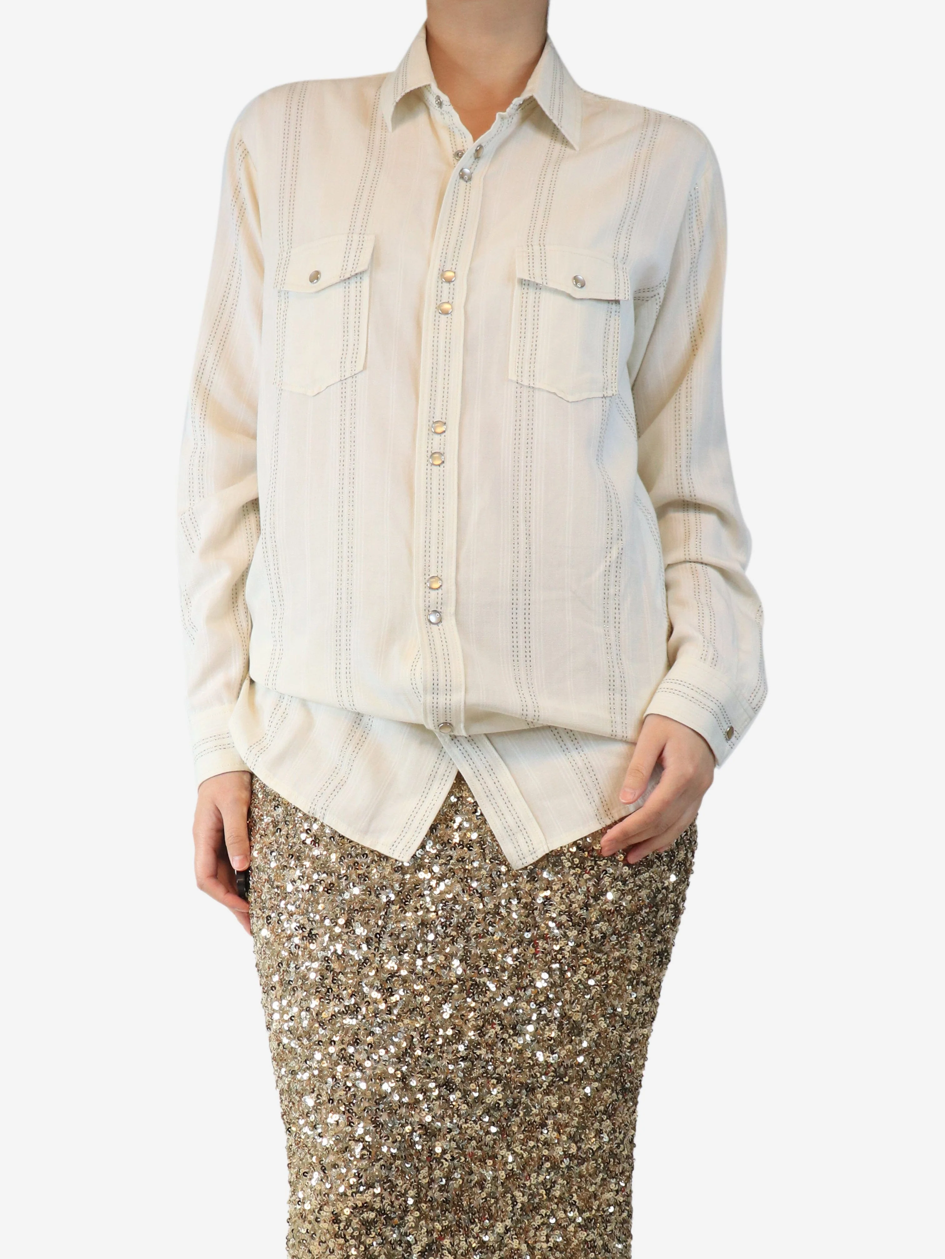 Cream metallic thread western blouse - size S