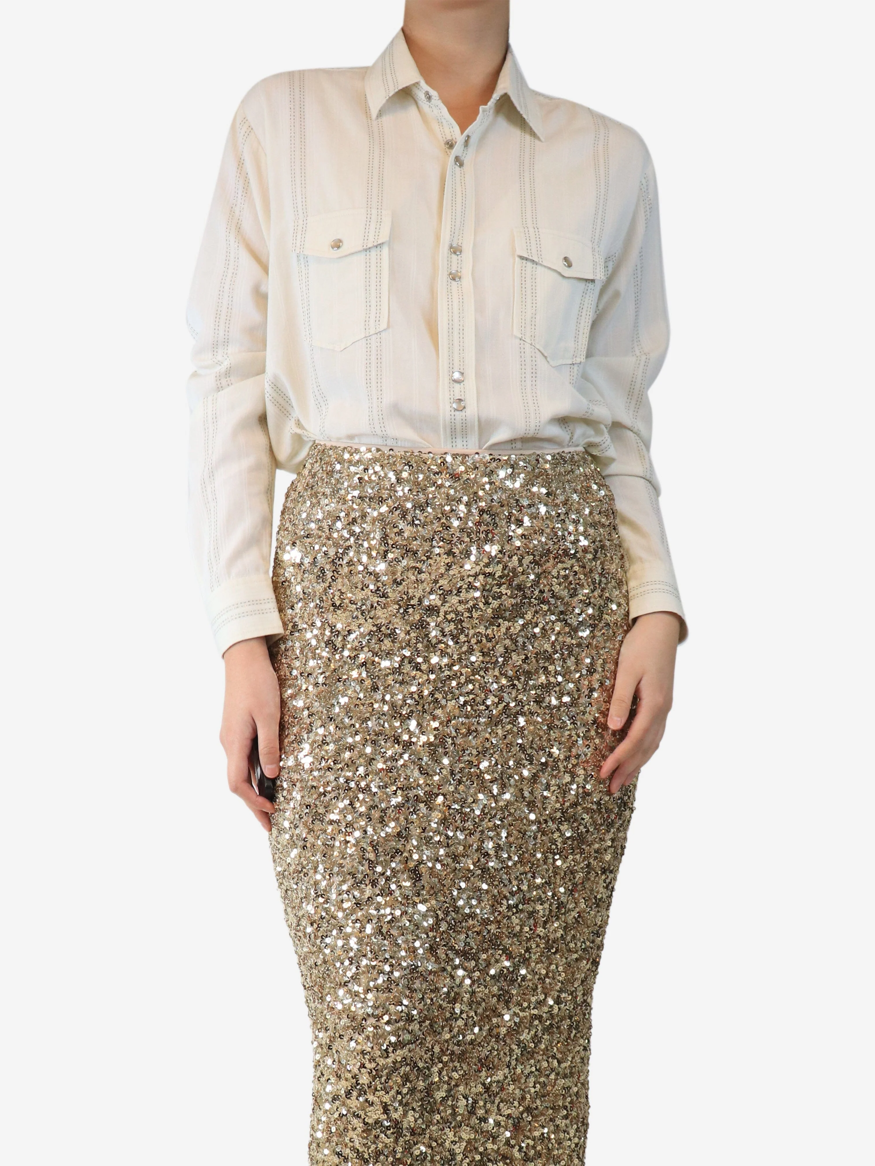 Cream metallic thread western blouse - size S - Image 3