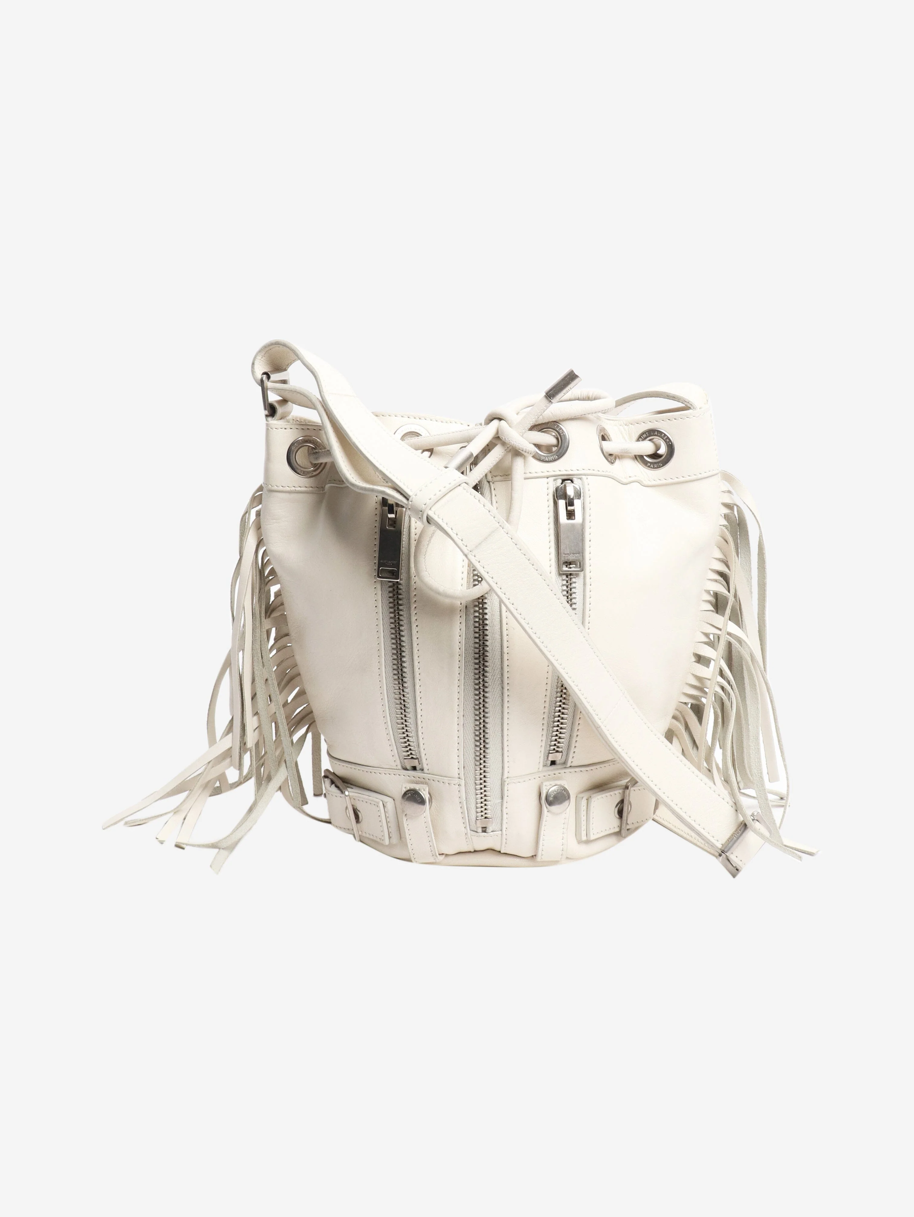 White Rider Fringed bucket bag