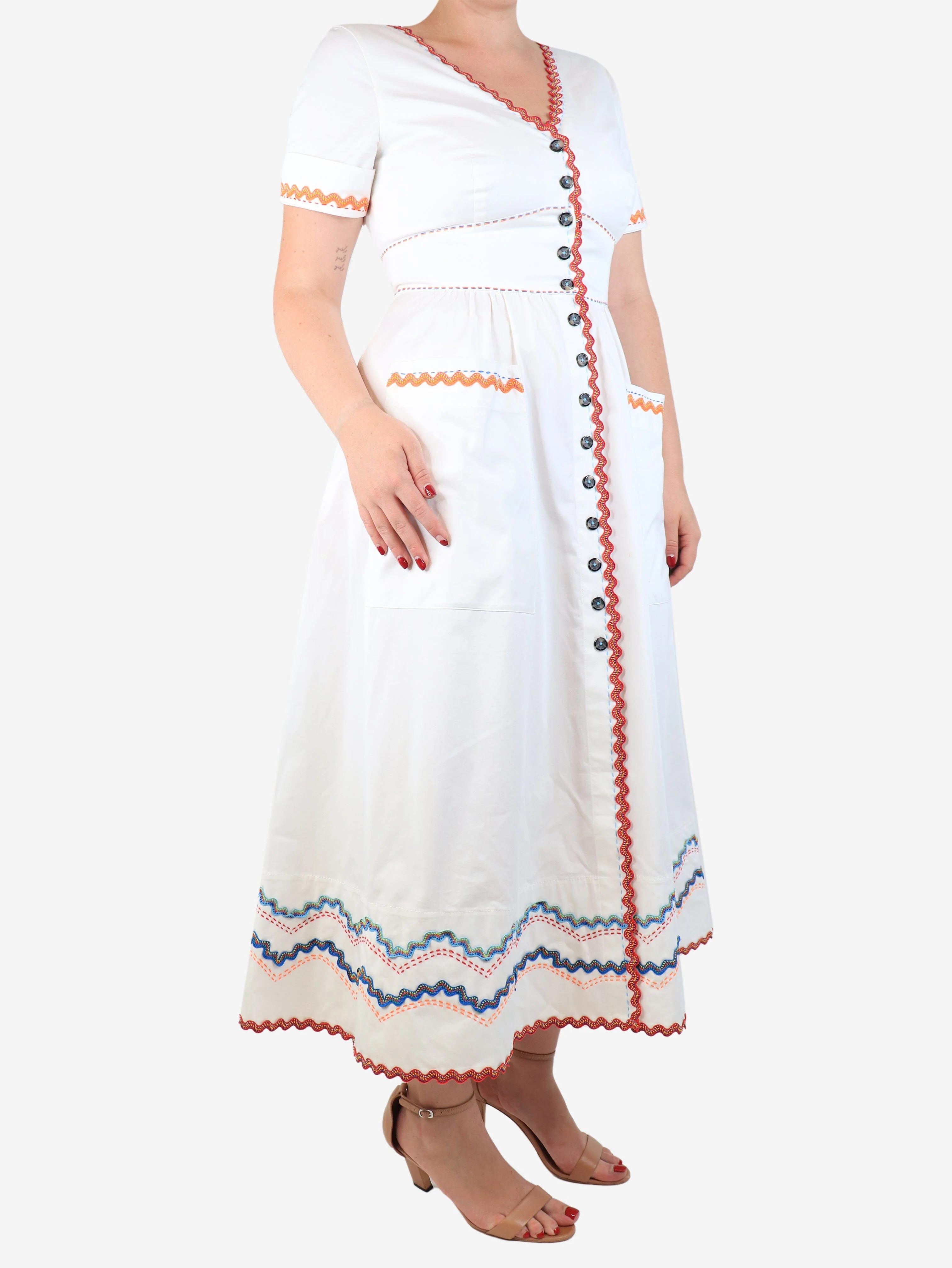 White embroidered pocket dress - size UK 12 - Image 3